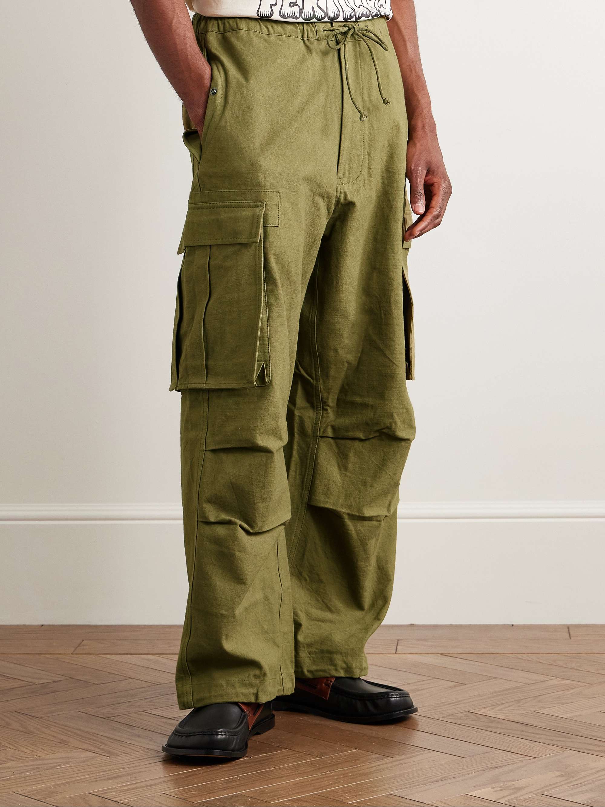 Peace Wide-Leg Slub Organic Cotton Drawstring Cargo Trousers view