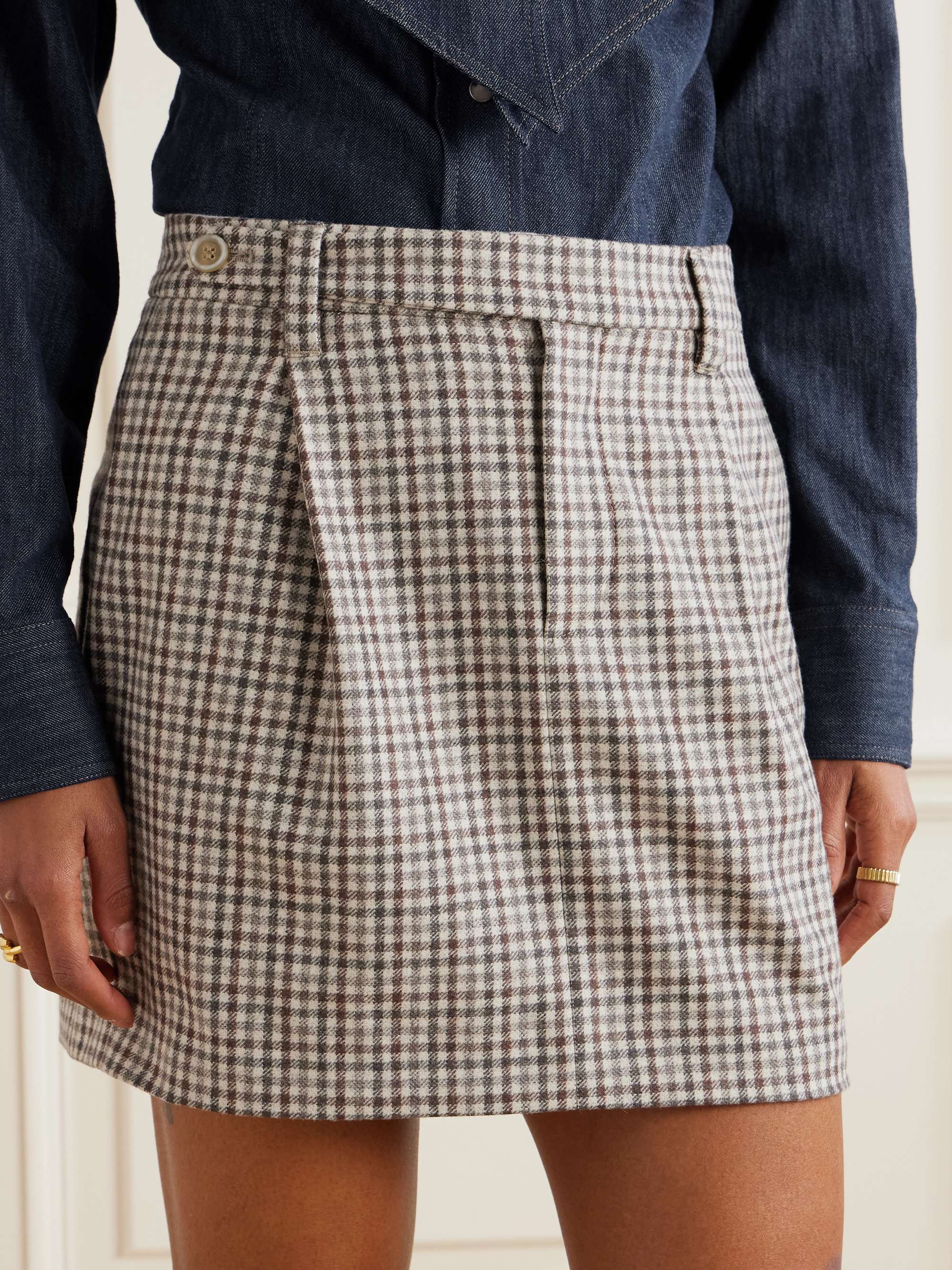 Pleated checked wool mini skirt view