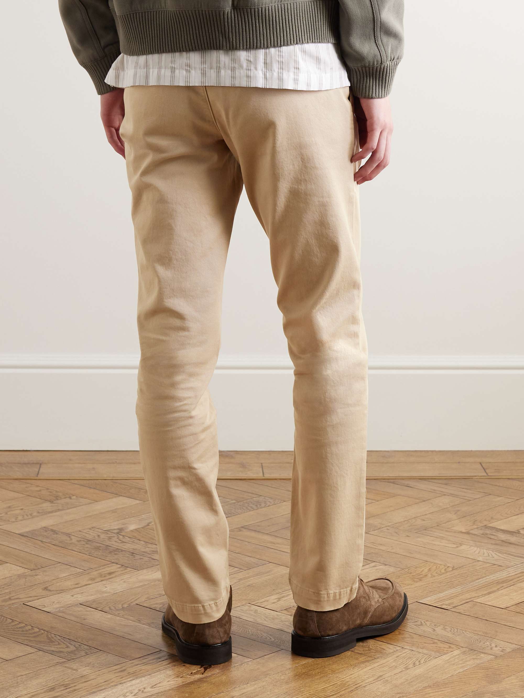 Straight-Leg Cotton-Blend Twill Drawstring Trousers view