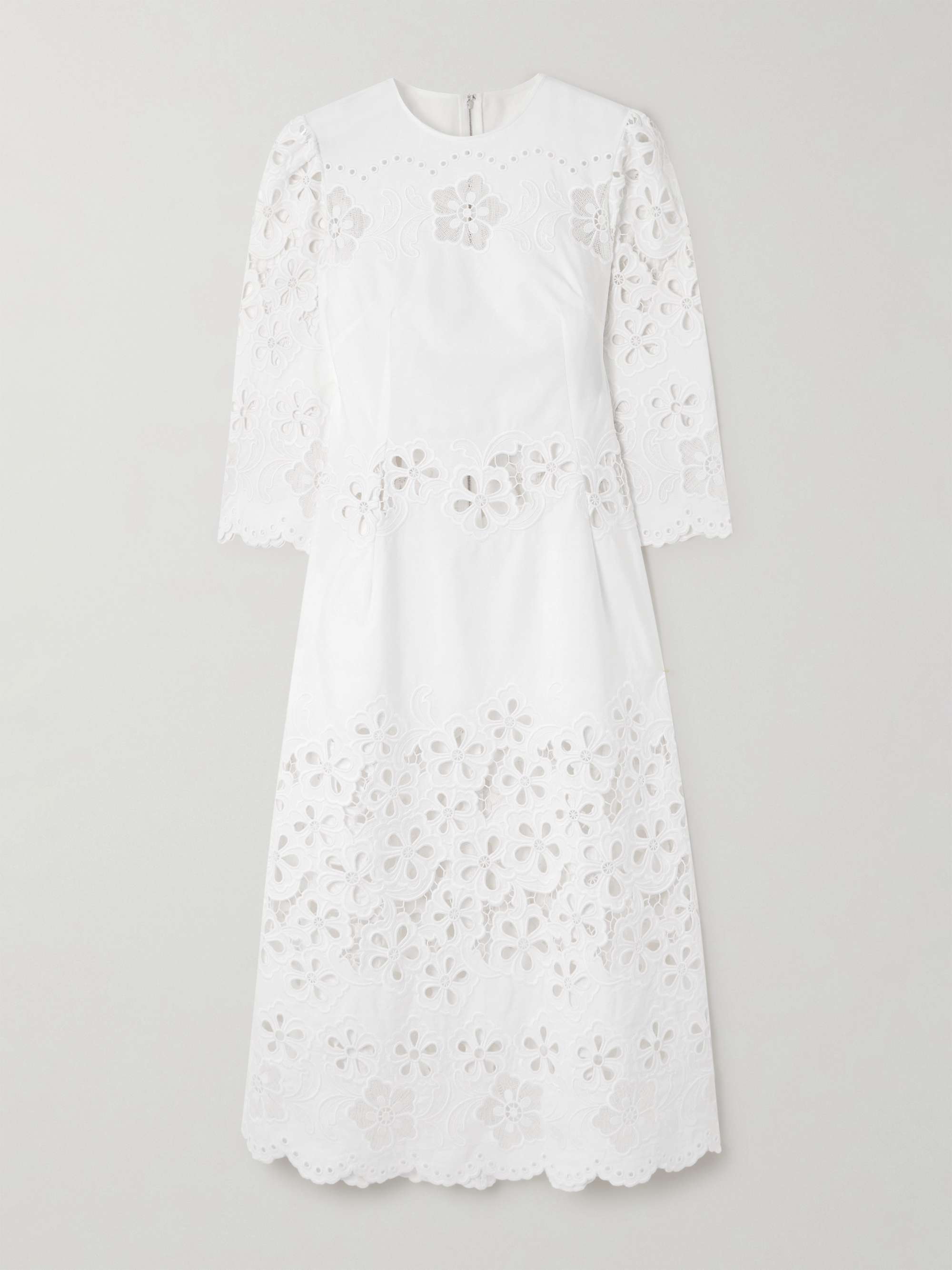 Scalloped broderie anglaise cotton-poplin midi dress view