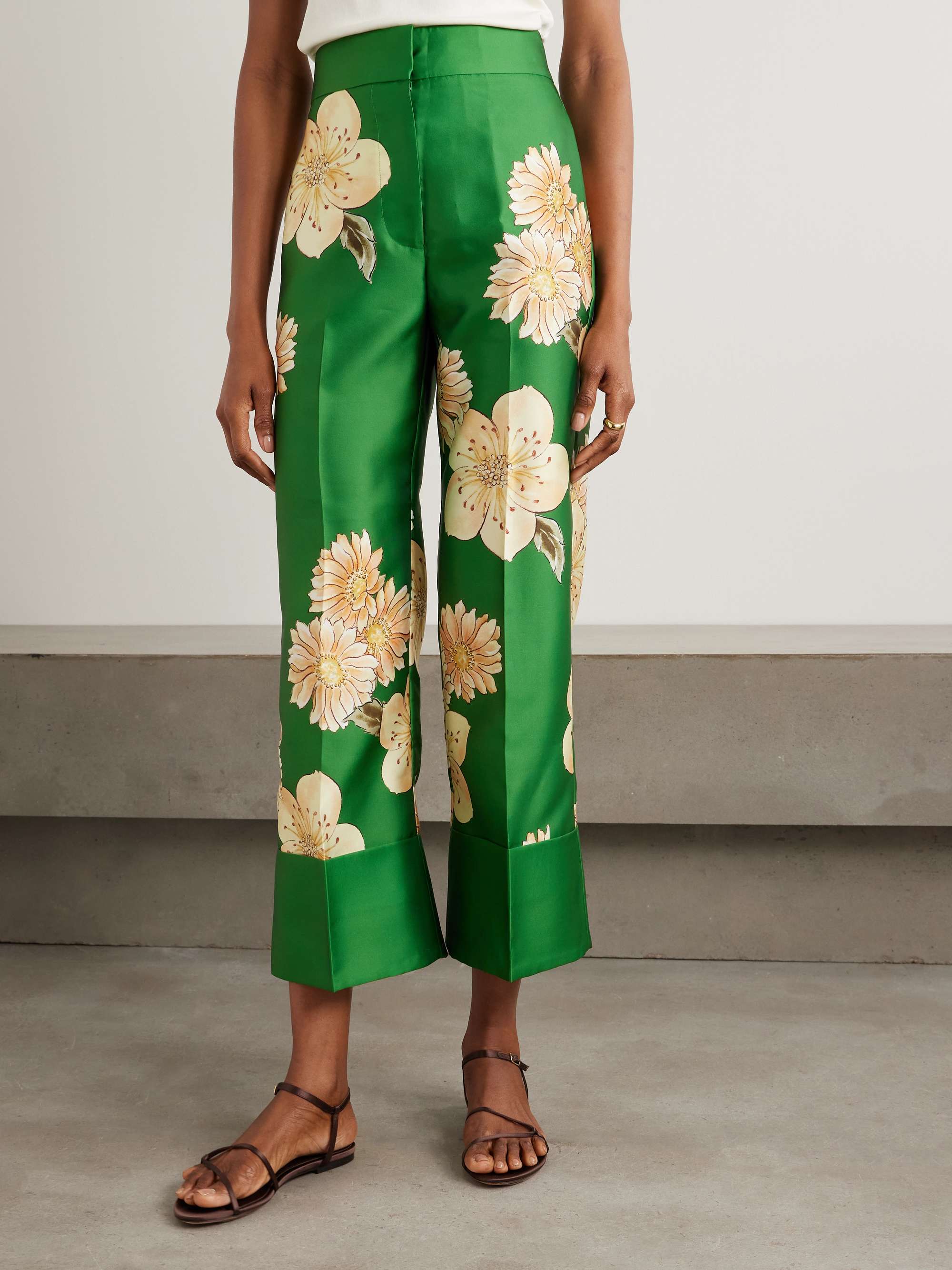 Sage printed recycled satin-twill wide-leg pants view