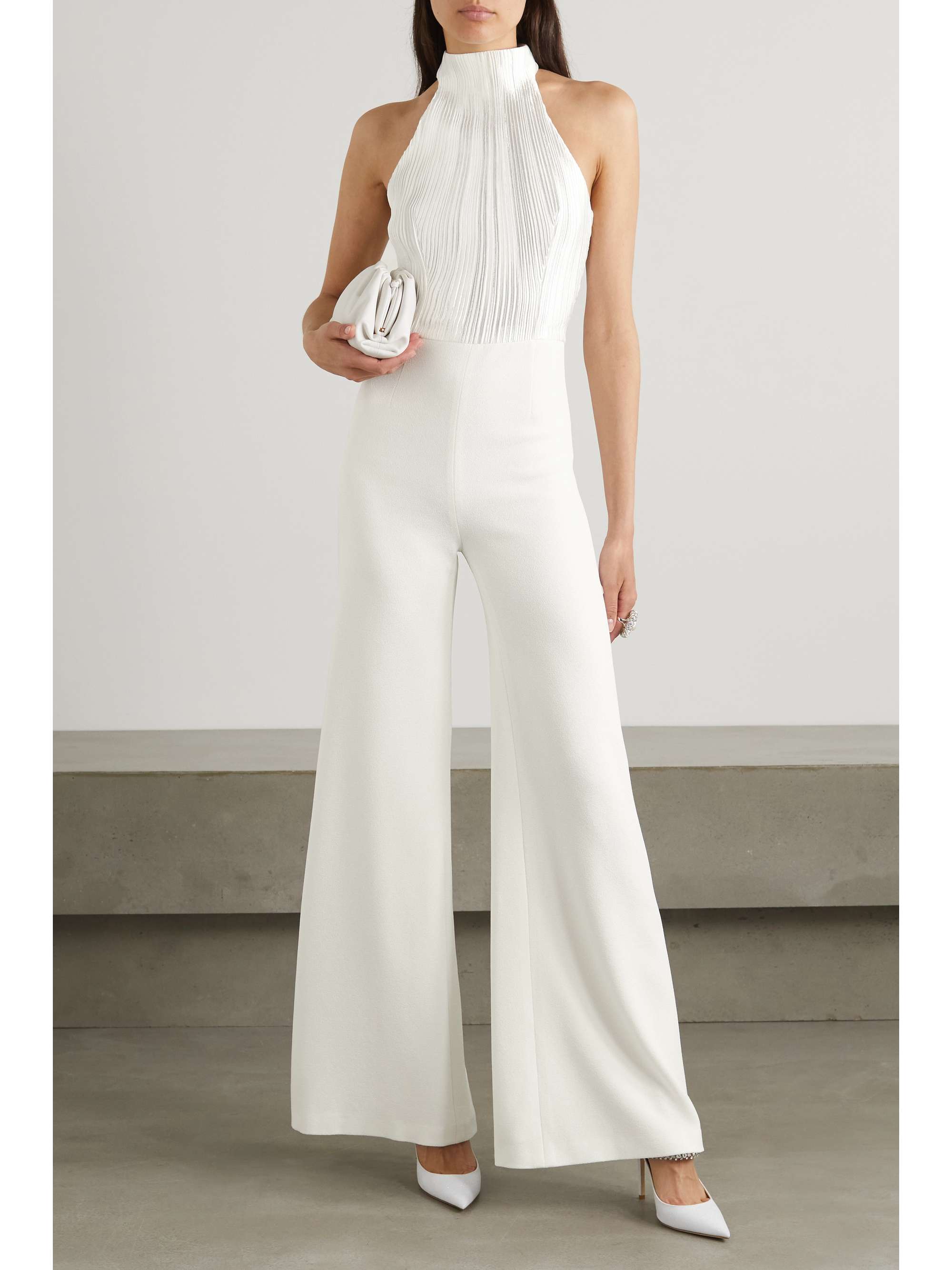 Panarea plissé-lamé and crepe halterneck jumpsuit view