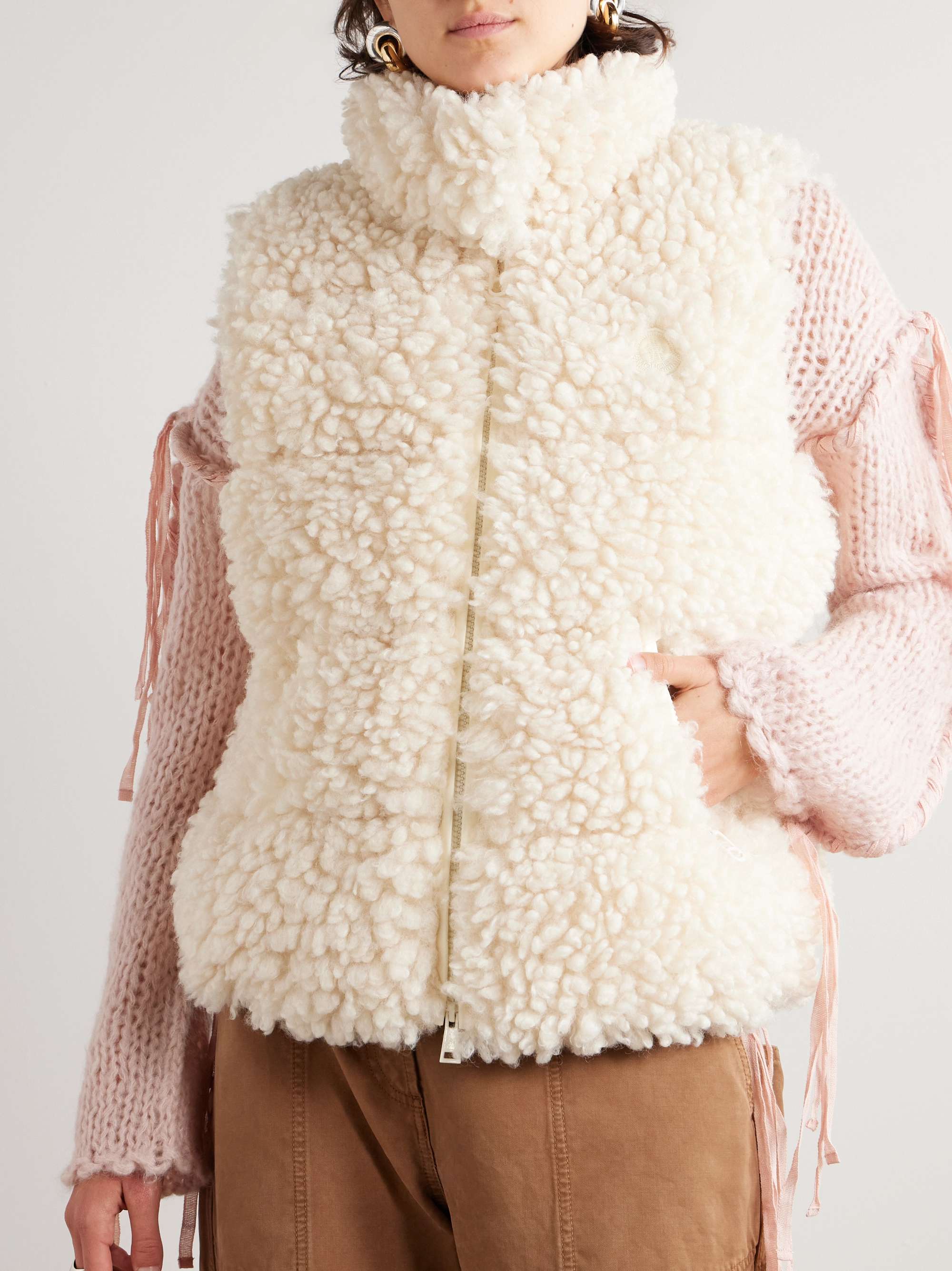Quilted faux shearling down gilet view