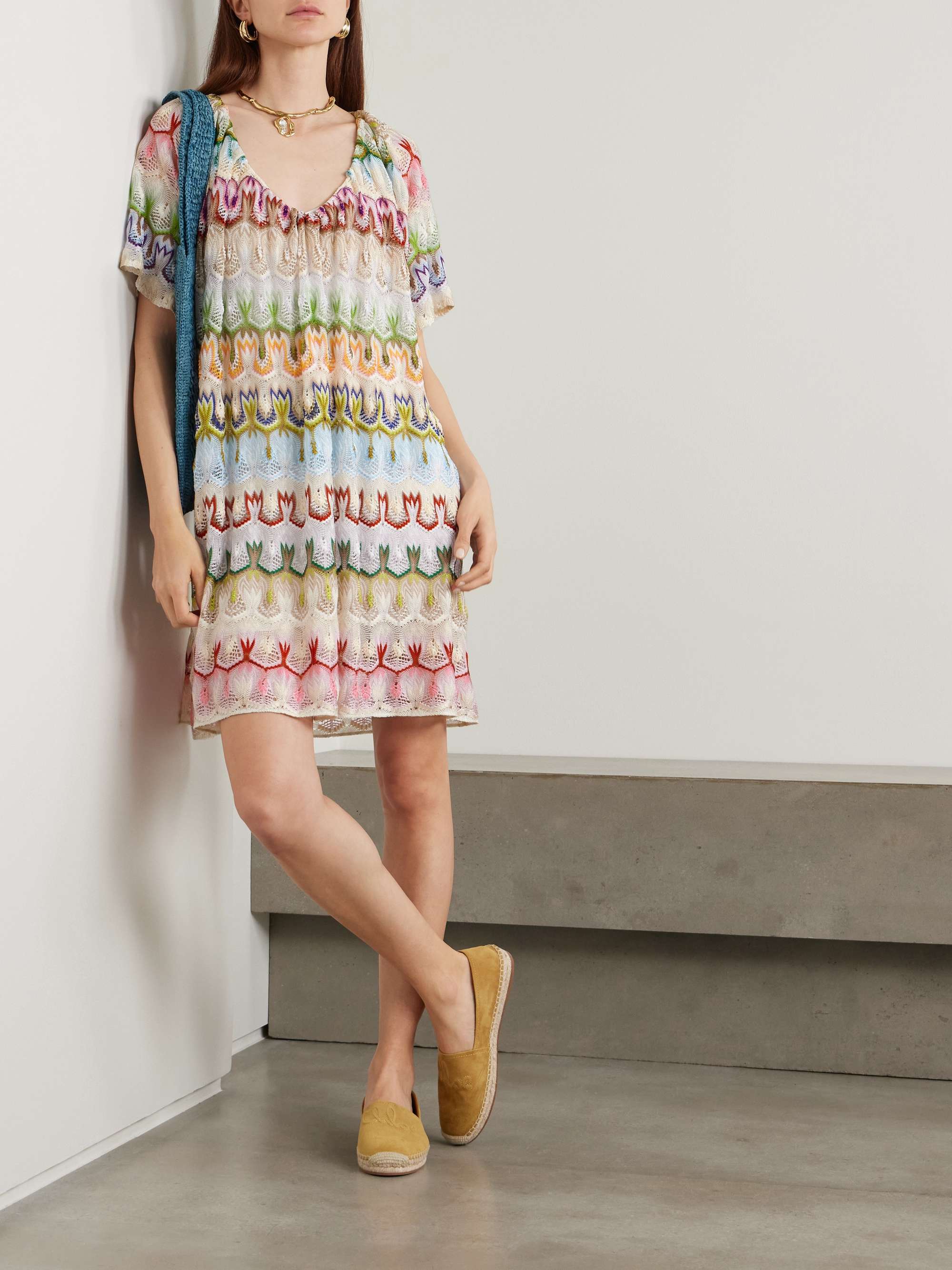 Striped crochet-knit mini dress view
