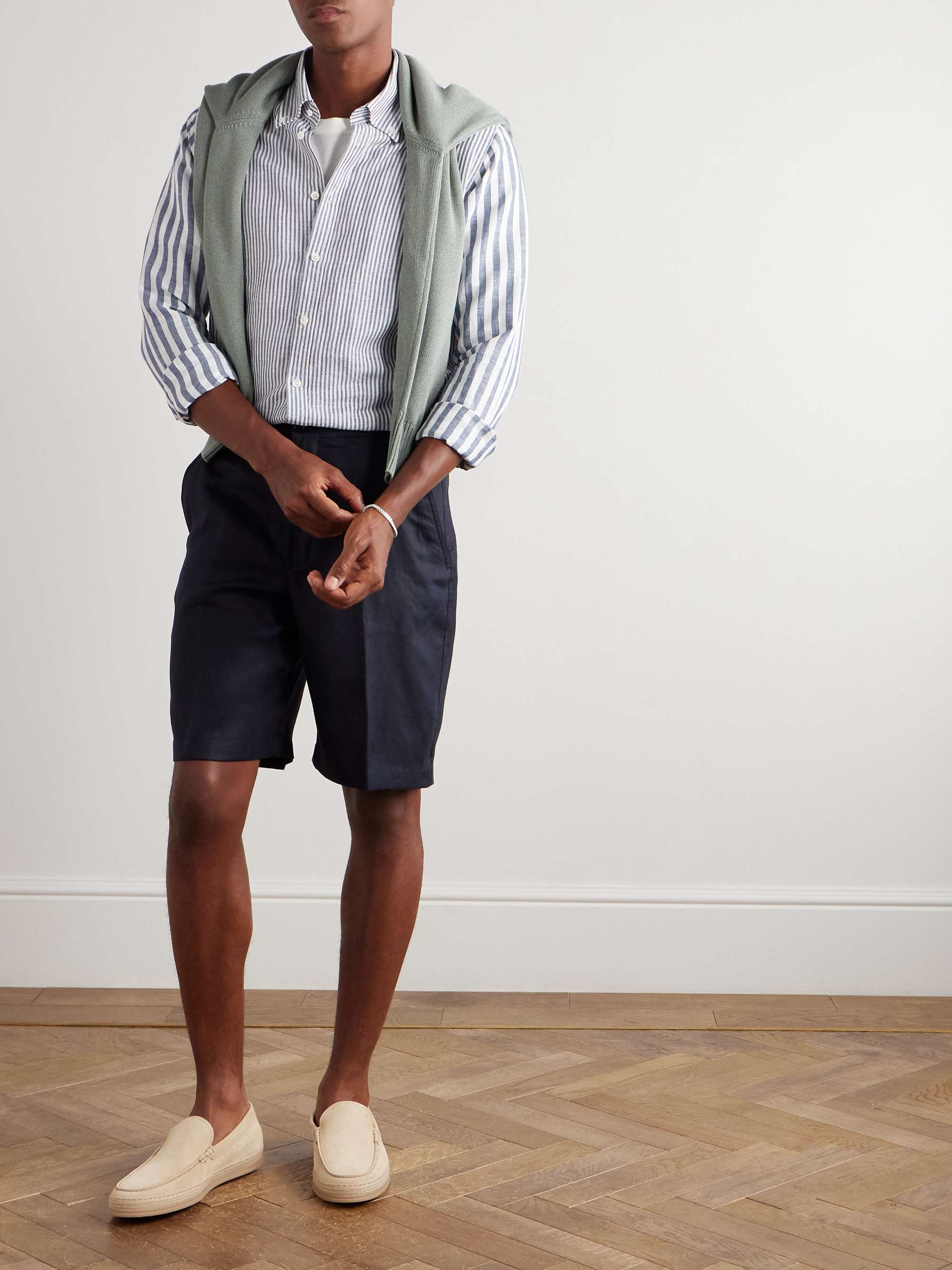 Slim-Fit Button-Down Collar Striped Linen and Cotton-Blend Shirt view