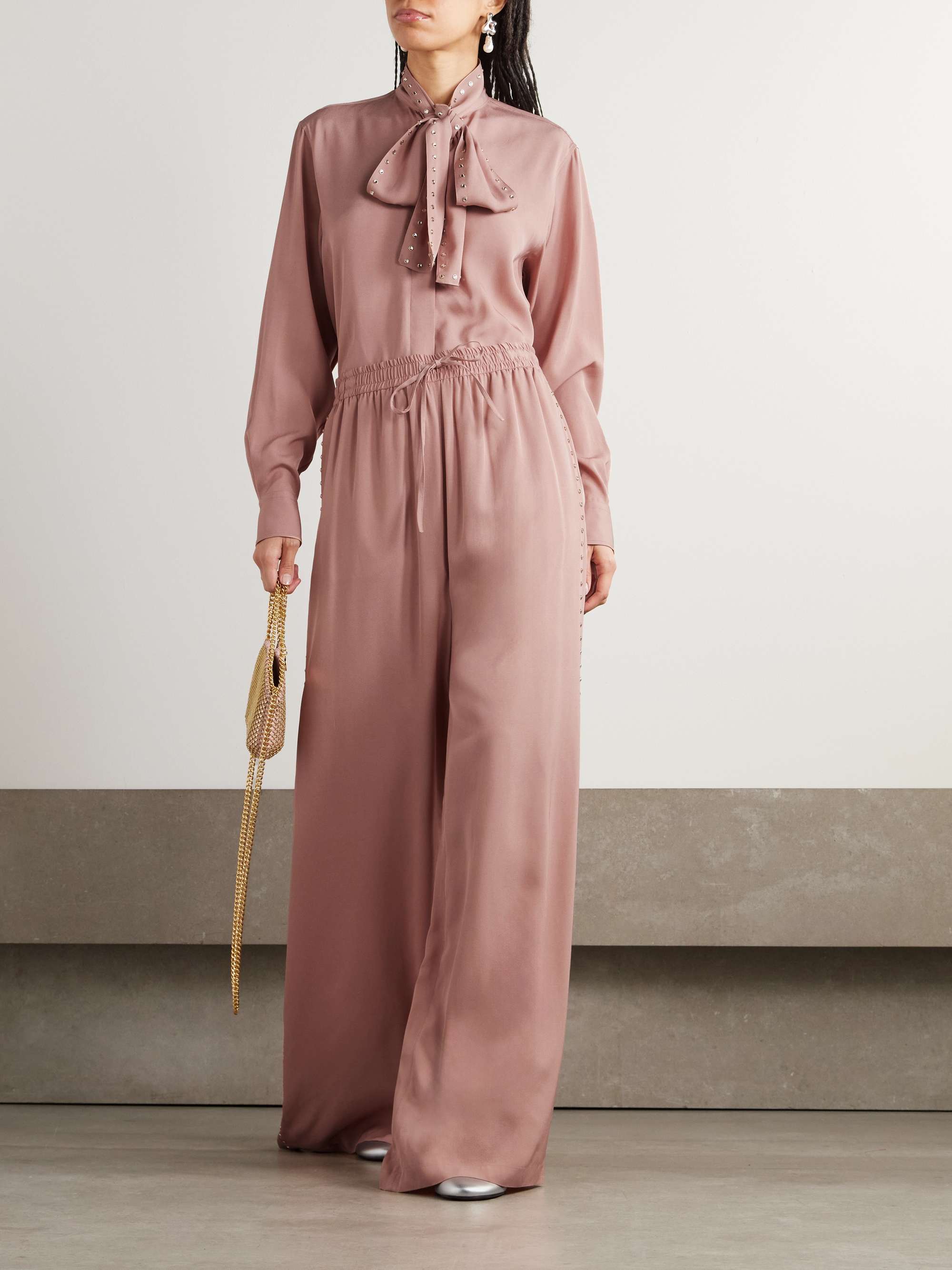 Crystal-embellished crepe wide-leg pants view