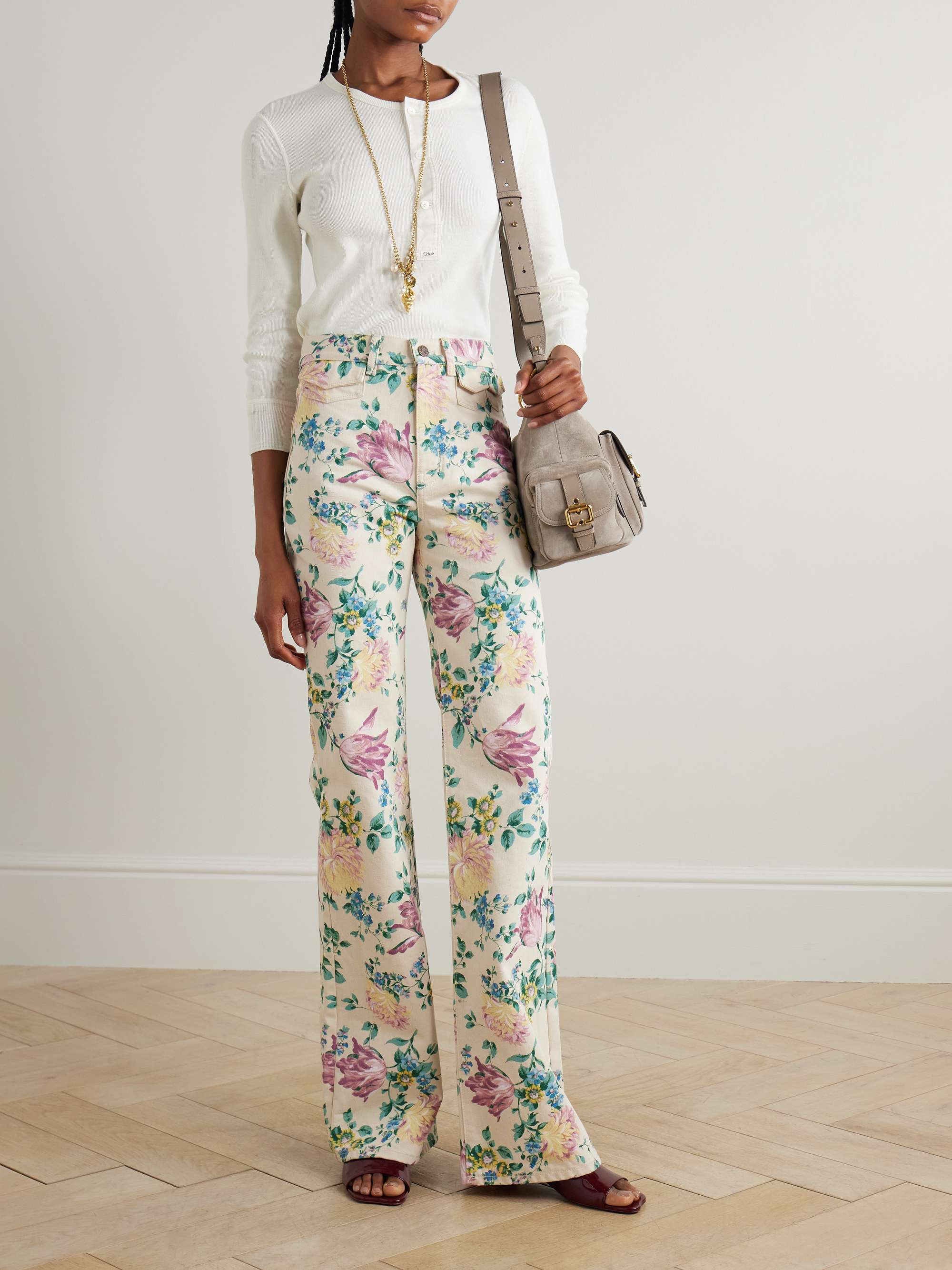 Floral-print high-rise straight-leg jeans view