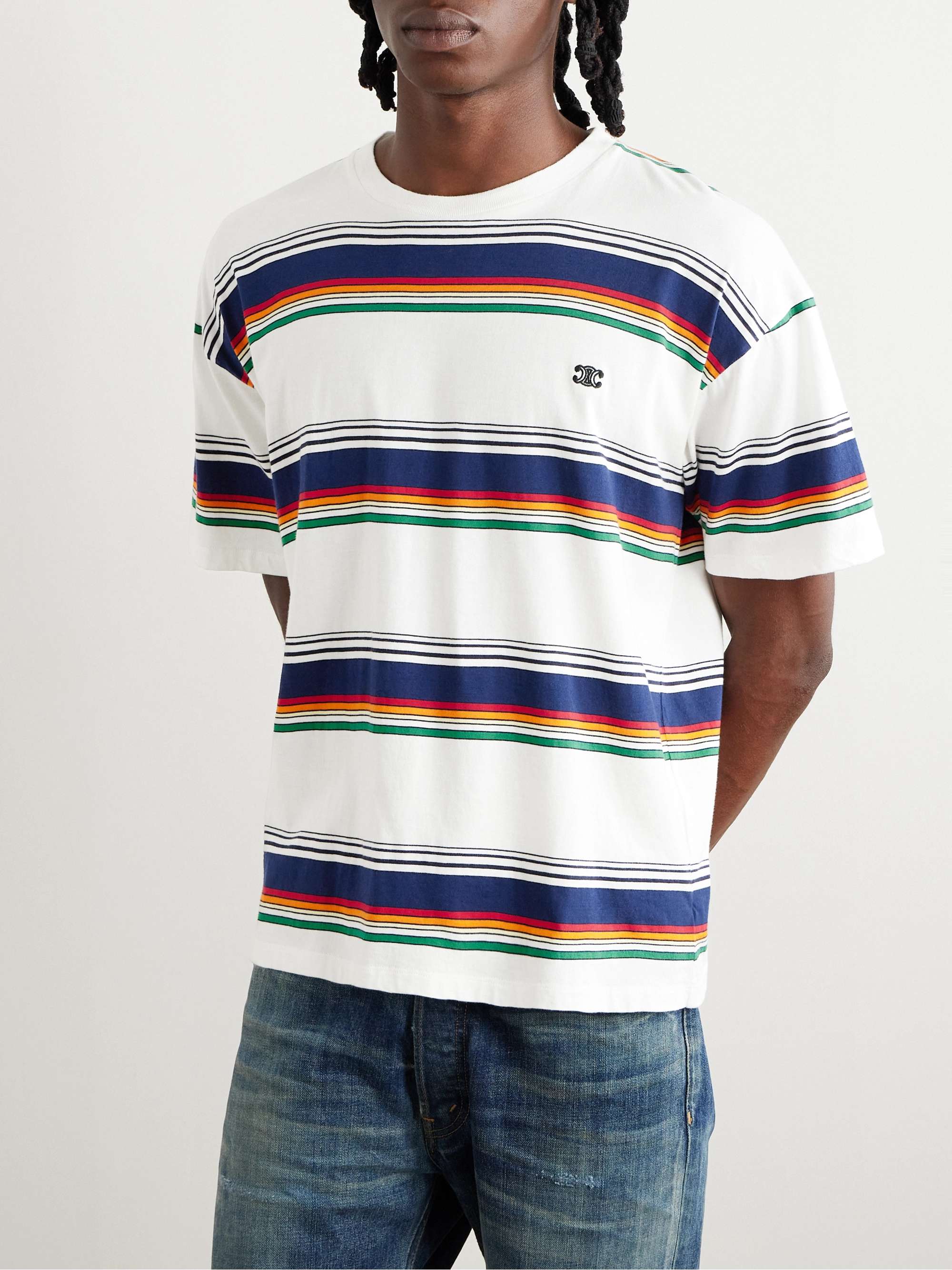 Logo-Embroidered Striped Cotton-Jersey T-Shirt view