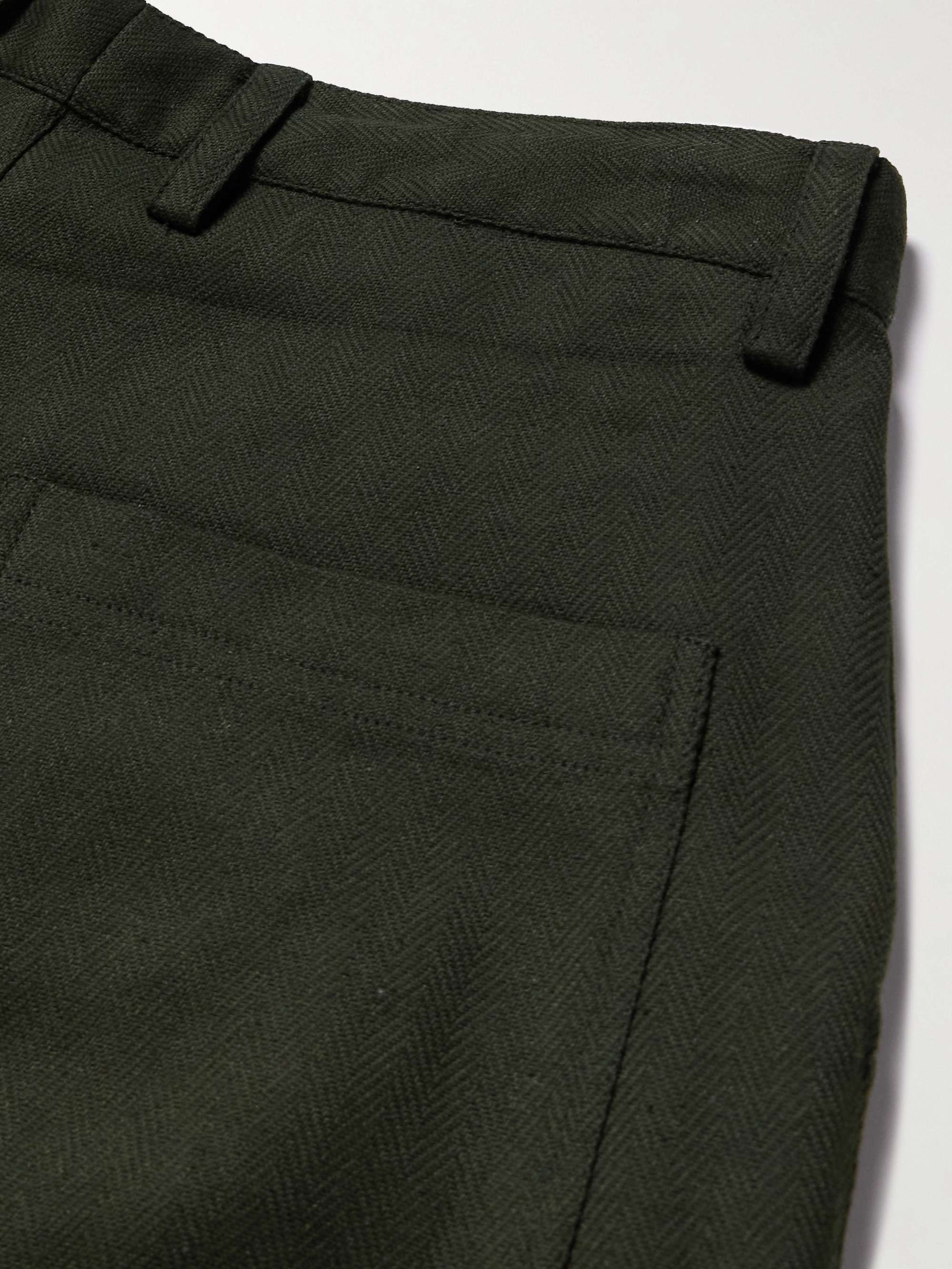 Antonio Wide-Leg Pleated Herringbone Cotton Trousers view