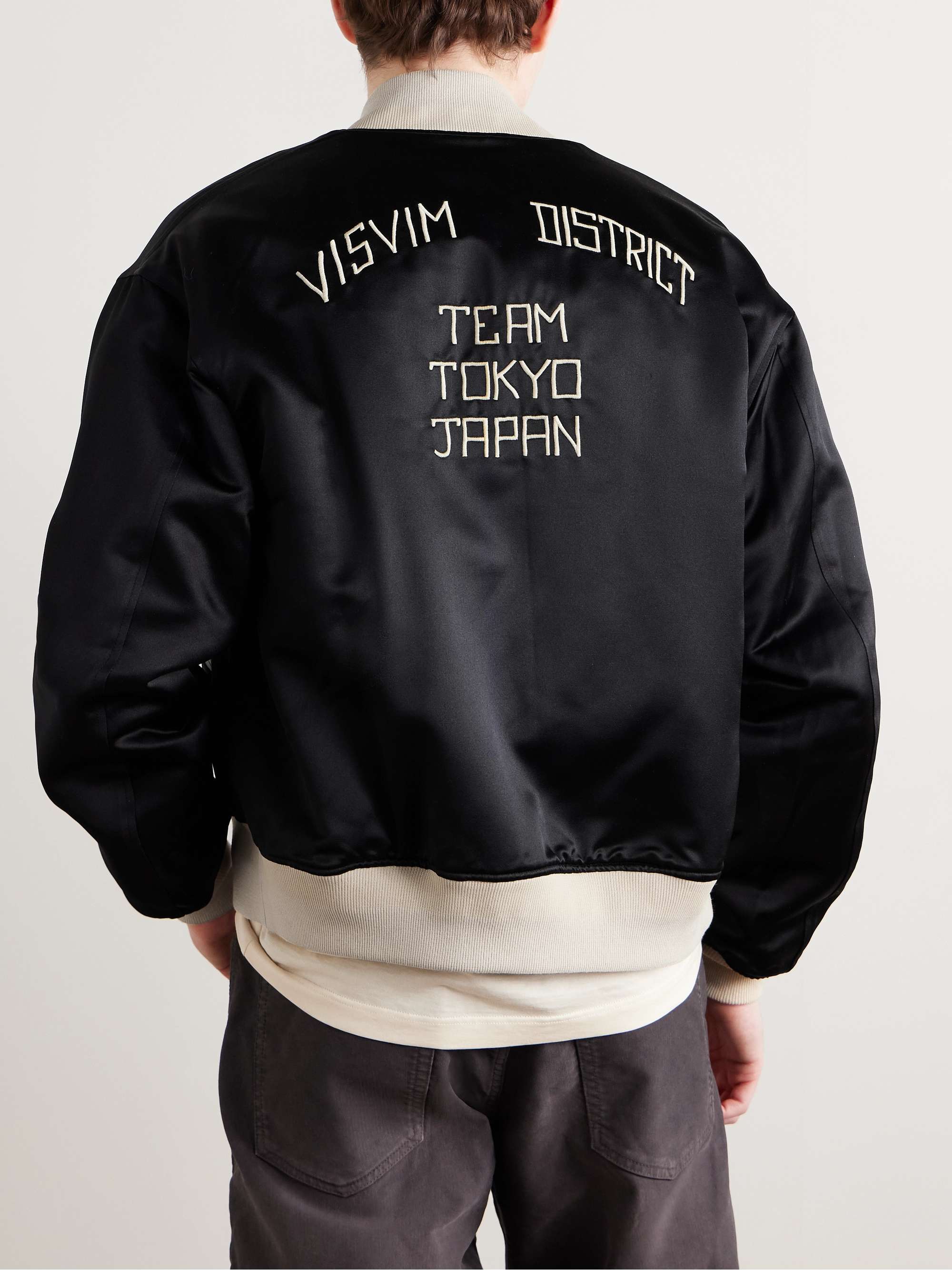 Reversible Embroidered Wool-Fleece and Silk-Satin Bomber Jacket view