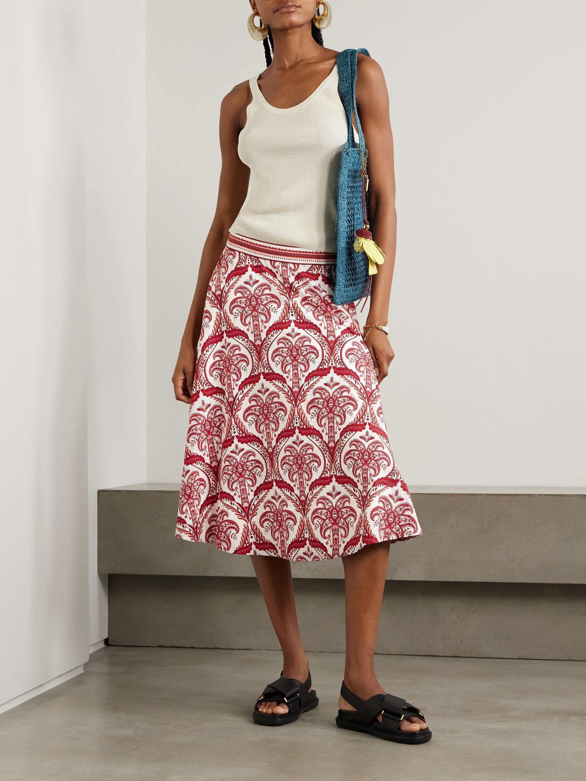 Printed linen-blend midi skirt view