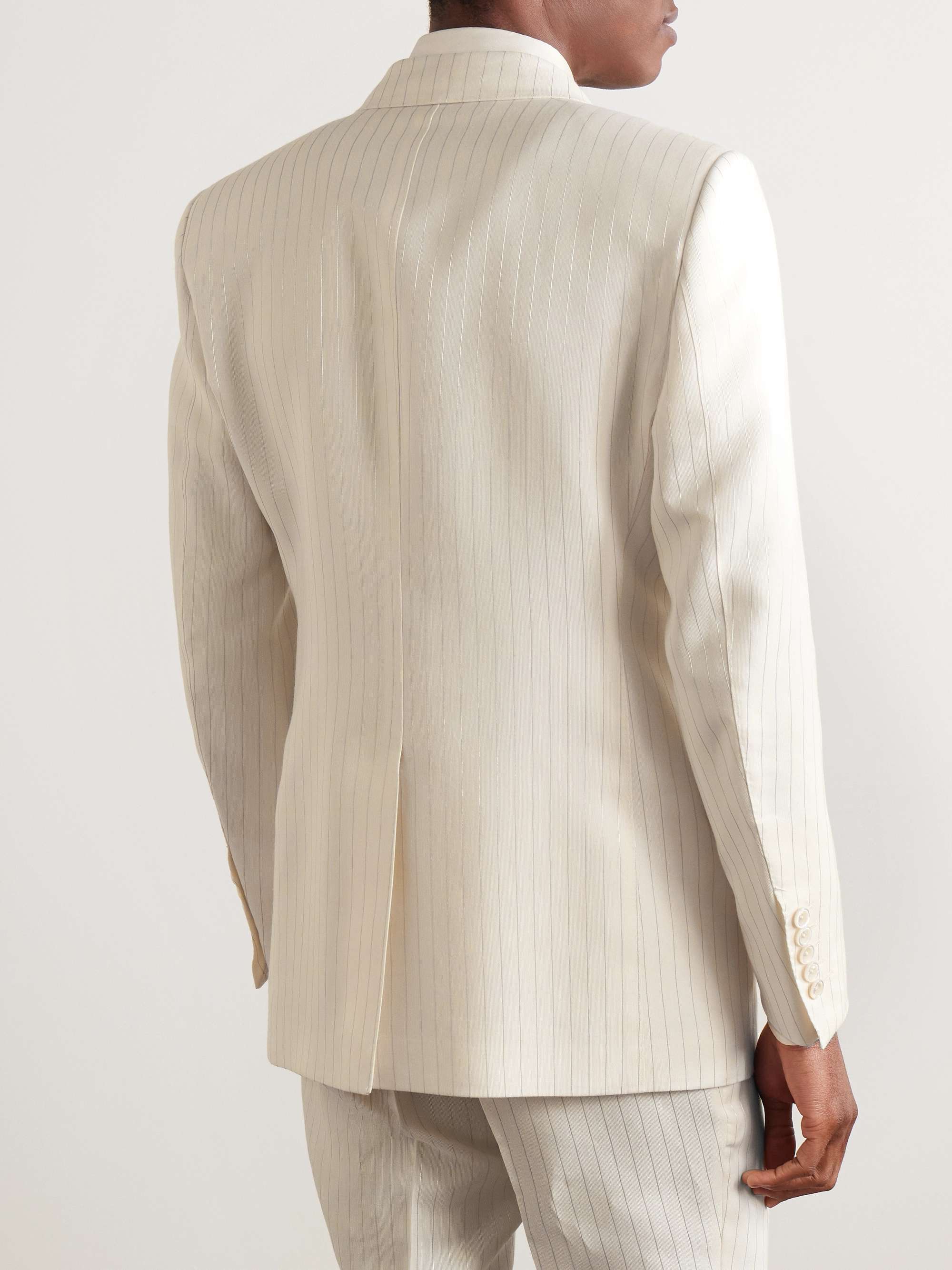 Dyllan Double-Breasted Metallic Striped Wool-Blend Suit Jacket view