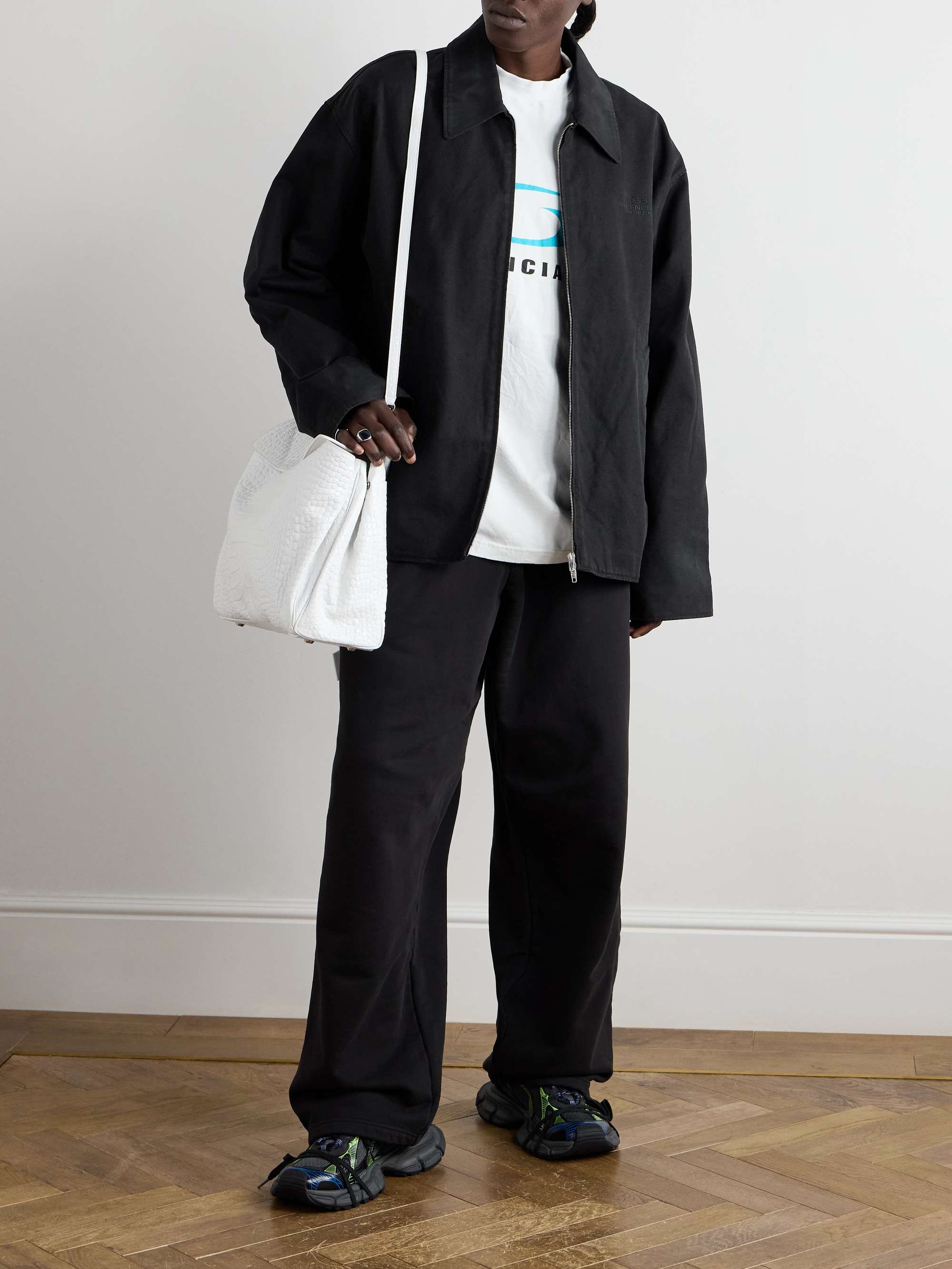Oversized Logo-Embroidered Cotton-Canvas Zip-Up Jacket view