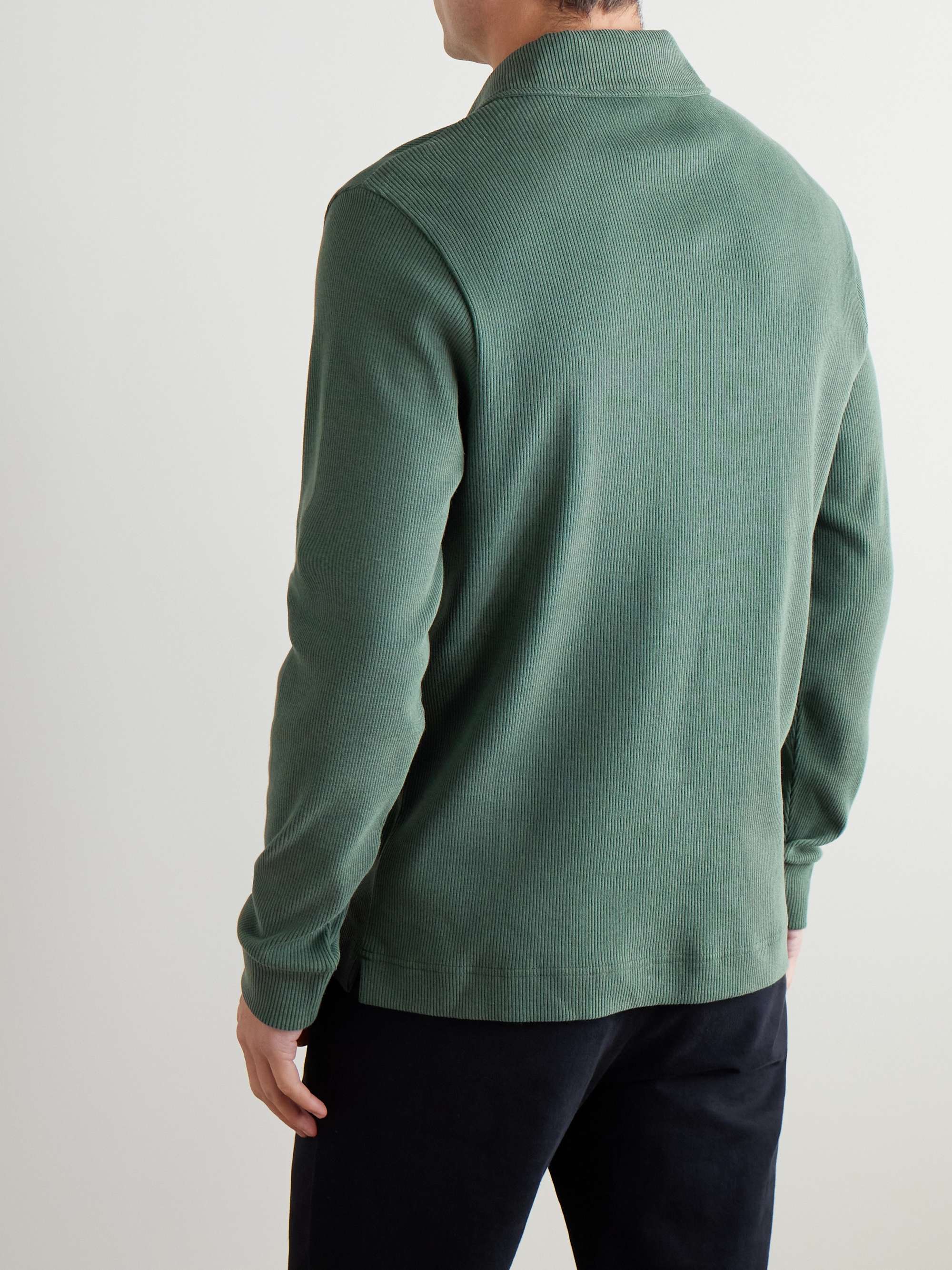 Ribbed Stretch Cotton and Merino Wool-Blend Polo Shirt view