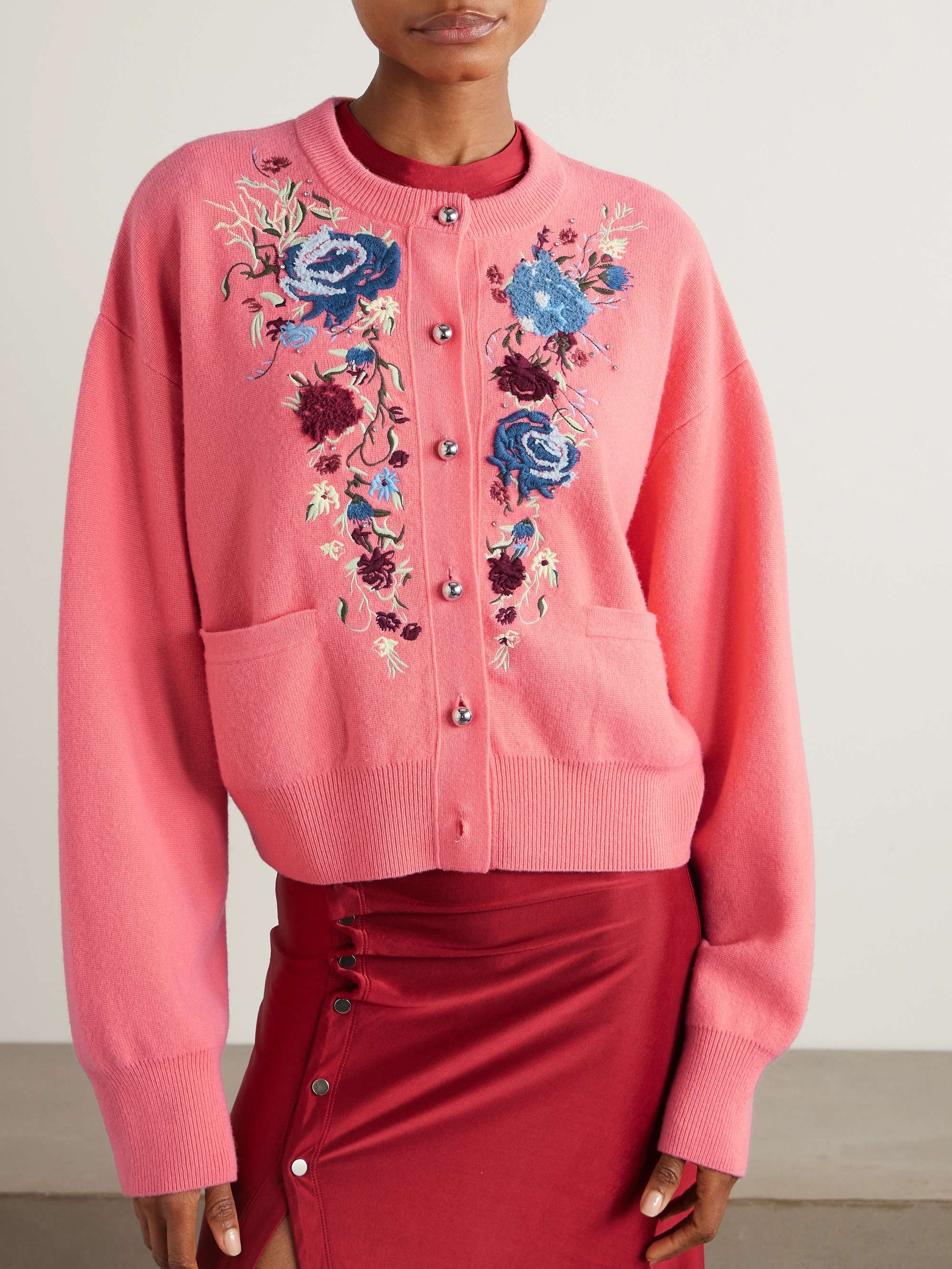 Embroidered crystal-embellished wool and cashmere-blend cardigan view