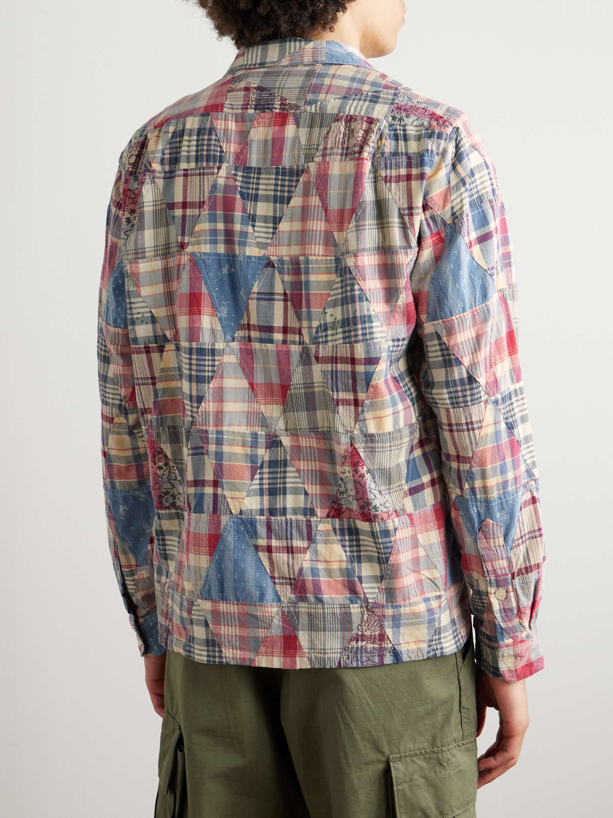 Convertible-Collar Patchwork Indigo-Dyed Cotton-Madras Shirt view