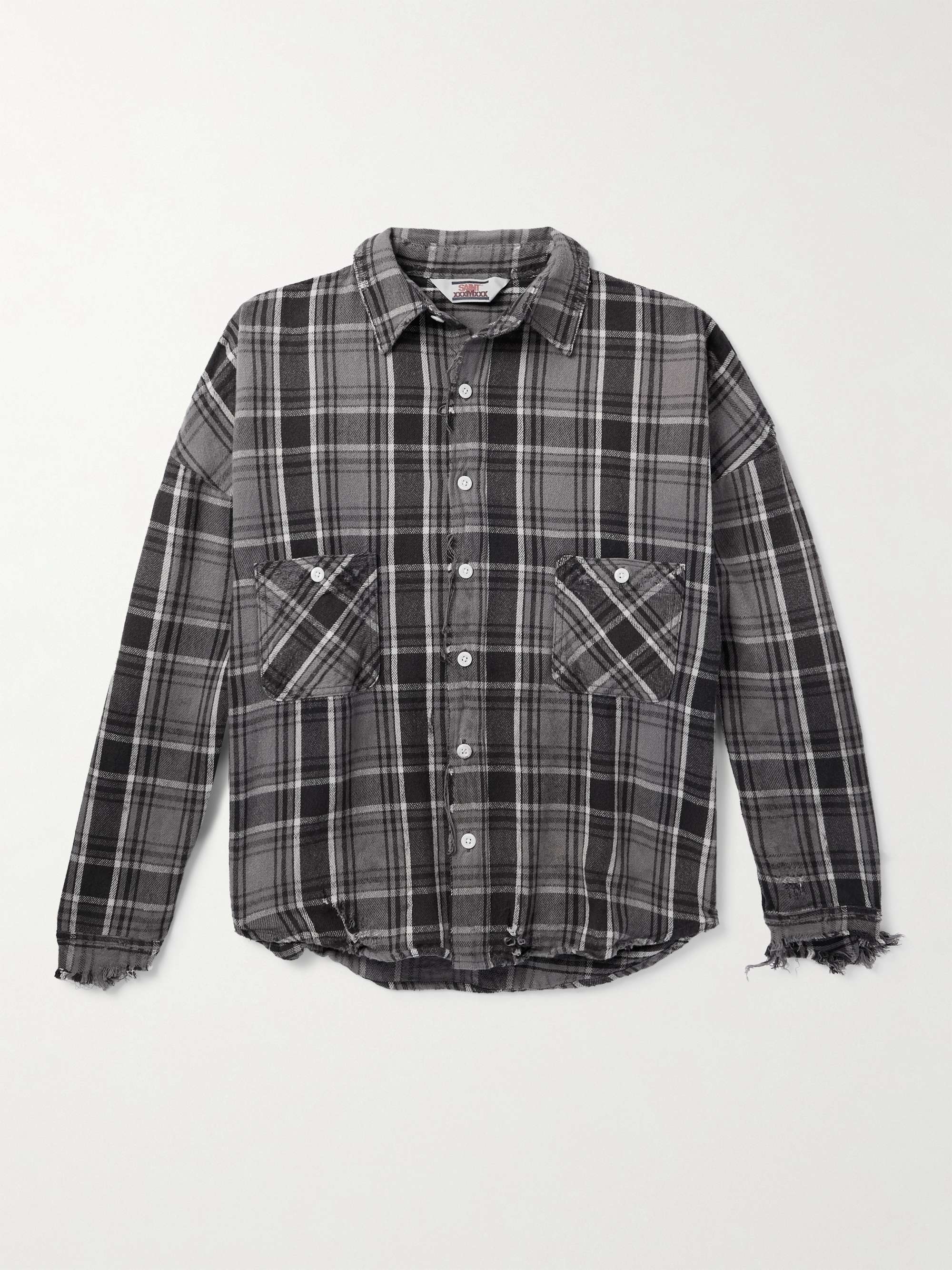 Distressed Checked Cotton-Flannel Shirt view