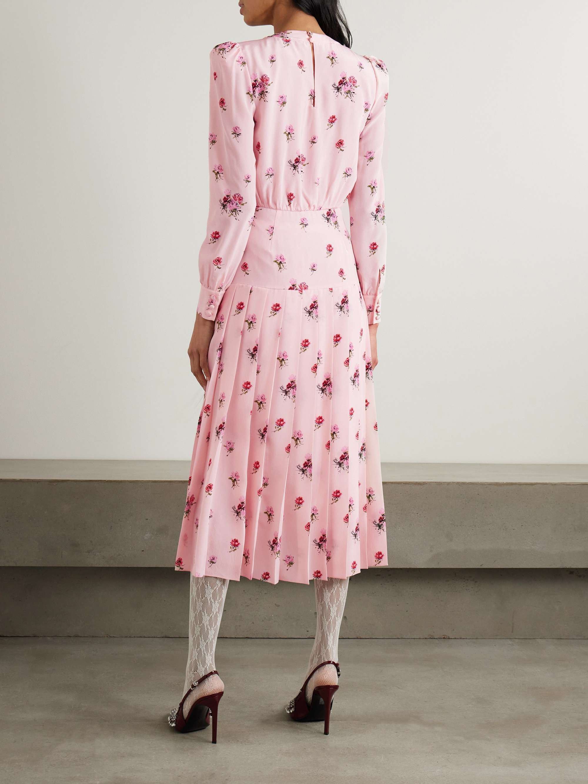 Bow-detailed floral-print silk crepe de chine midi dress view