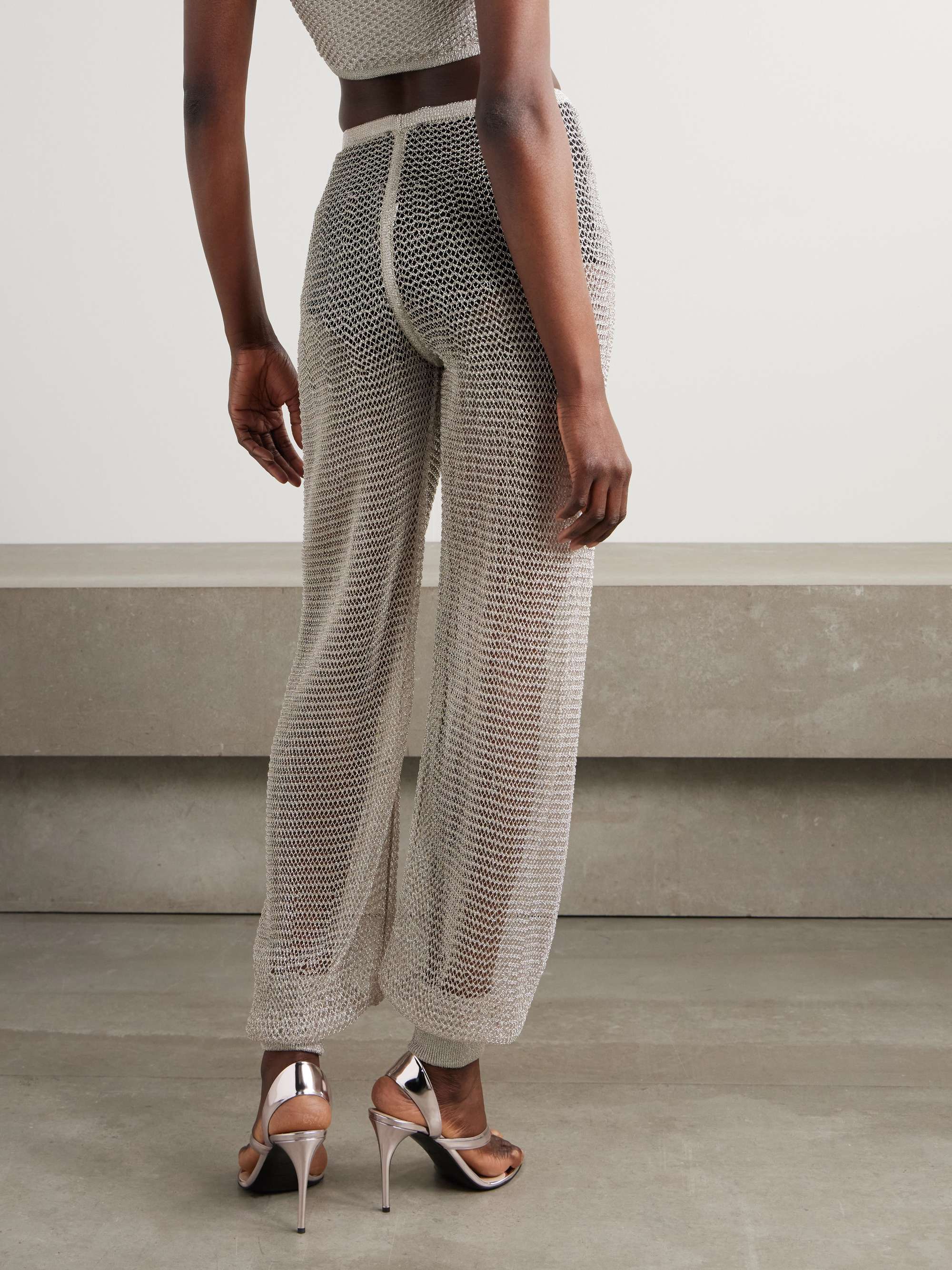 Metallic open-knit wide-leg pants view