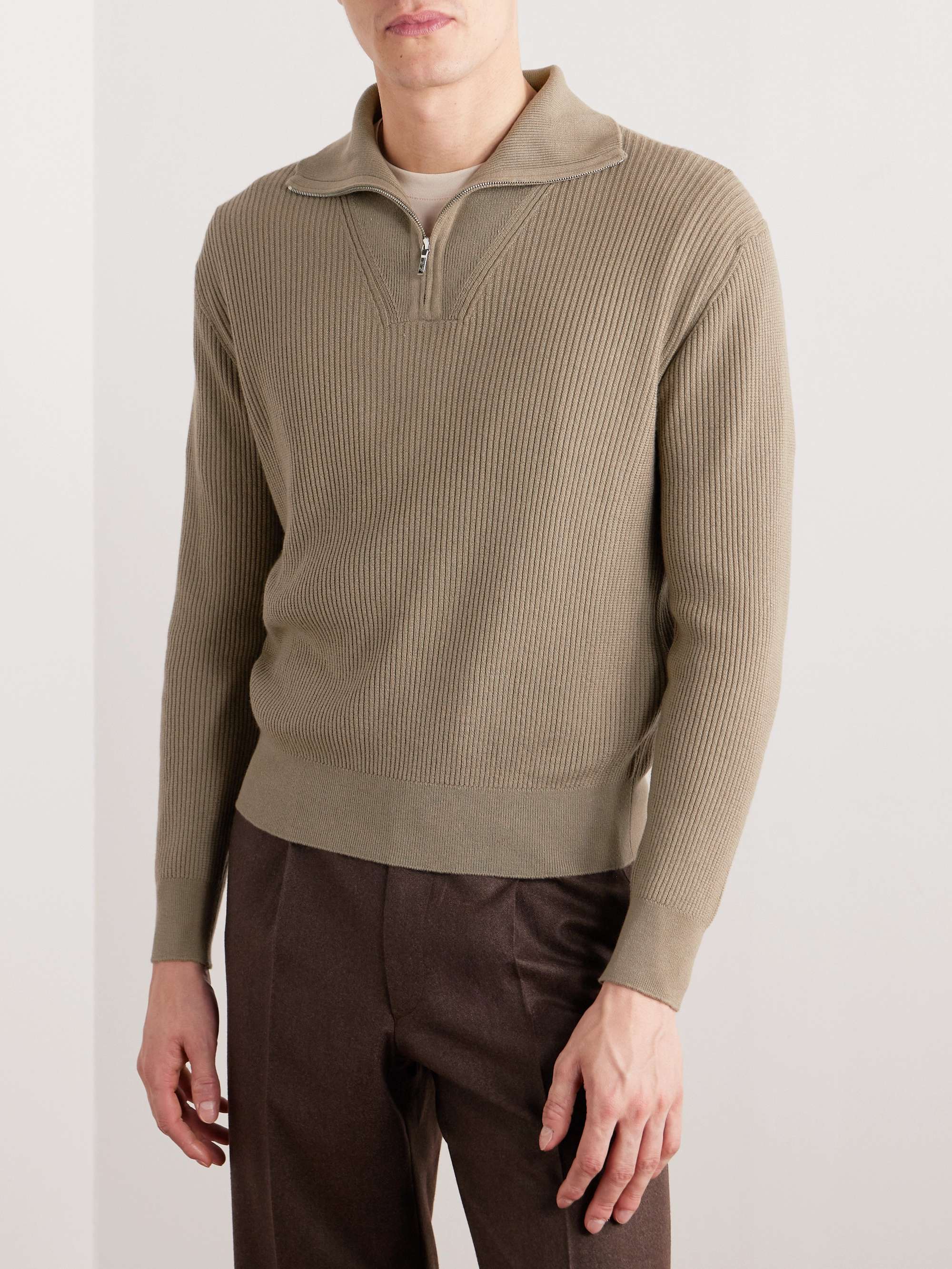 Akan Ribbed Cashmere and Silk-Blend Half-Zip Sweater view