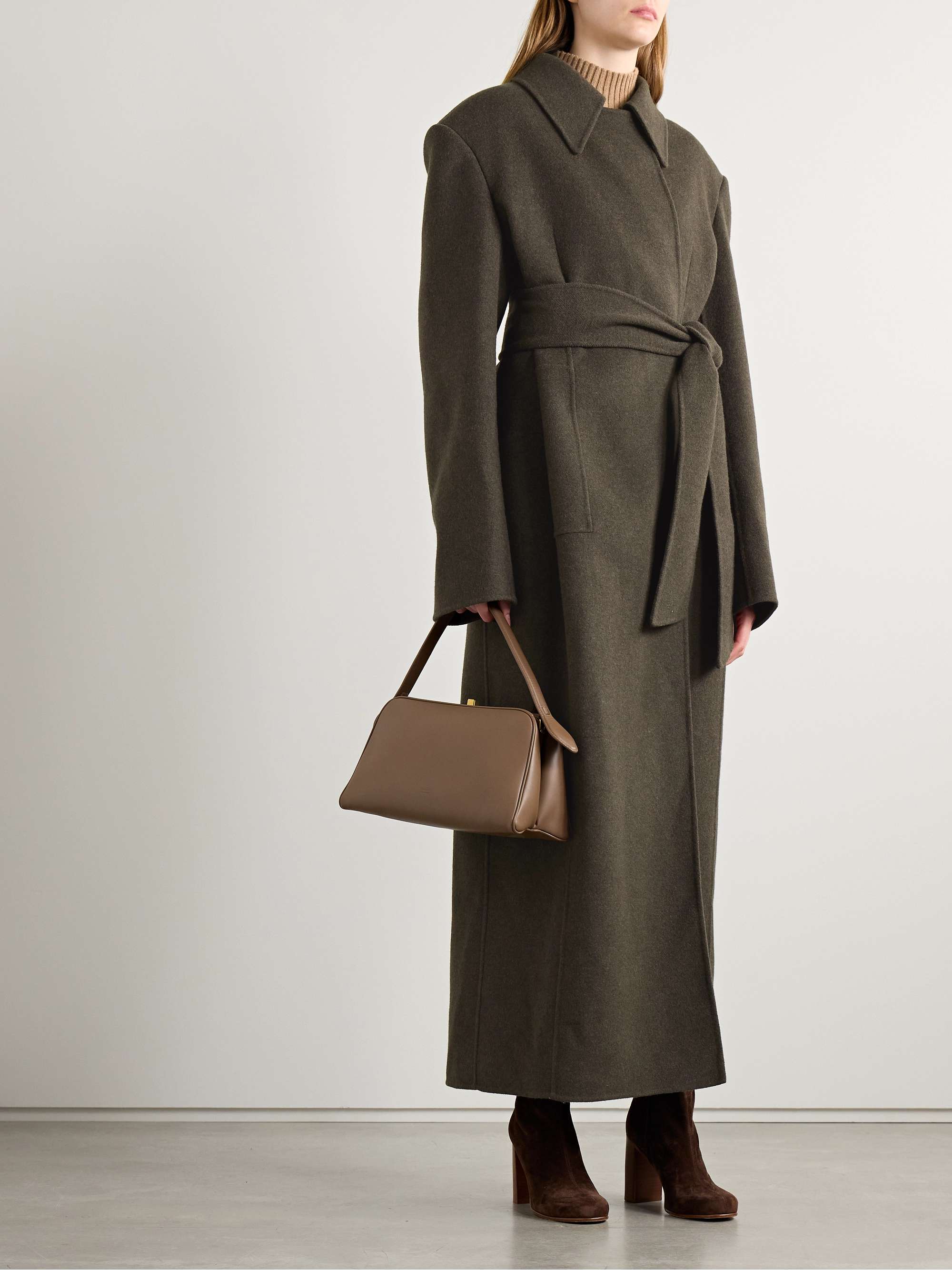 Lea belted wool-felt coat view