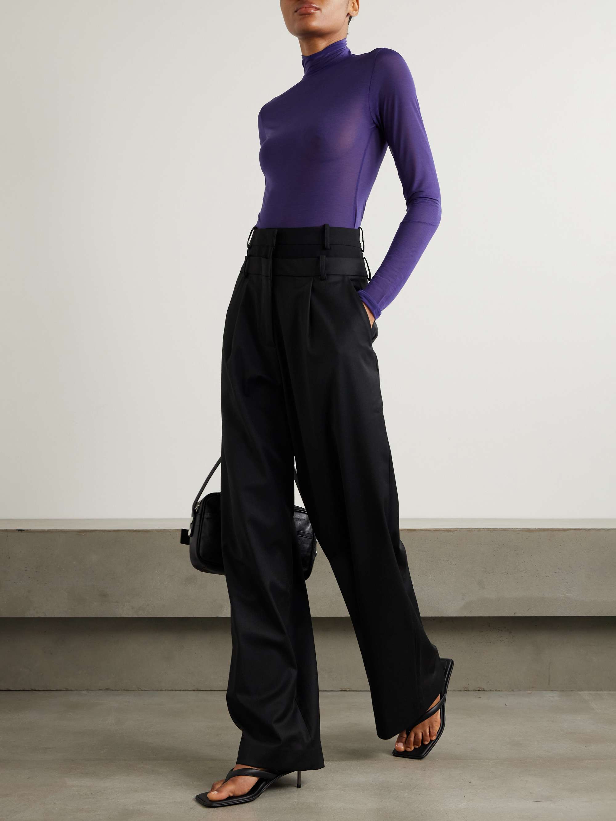 Ivlia layered pleated crepe wide-leg pants view