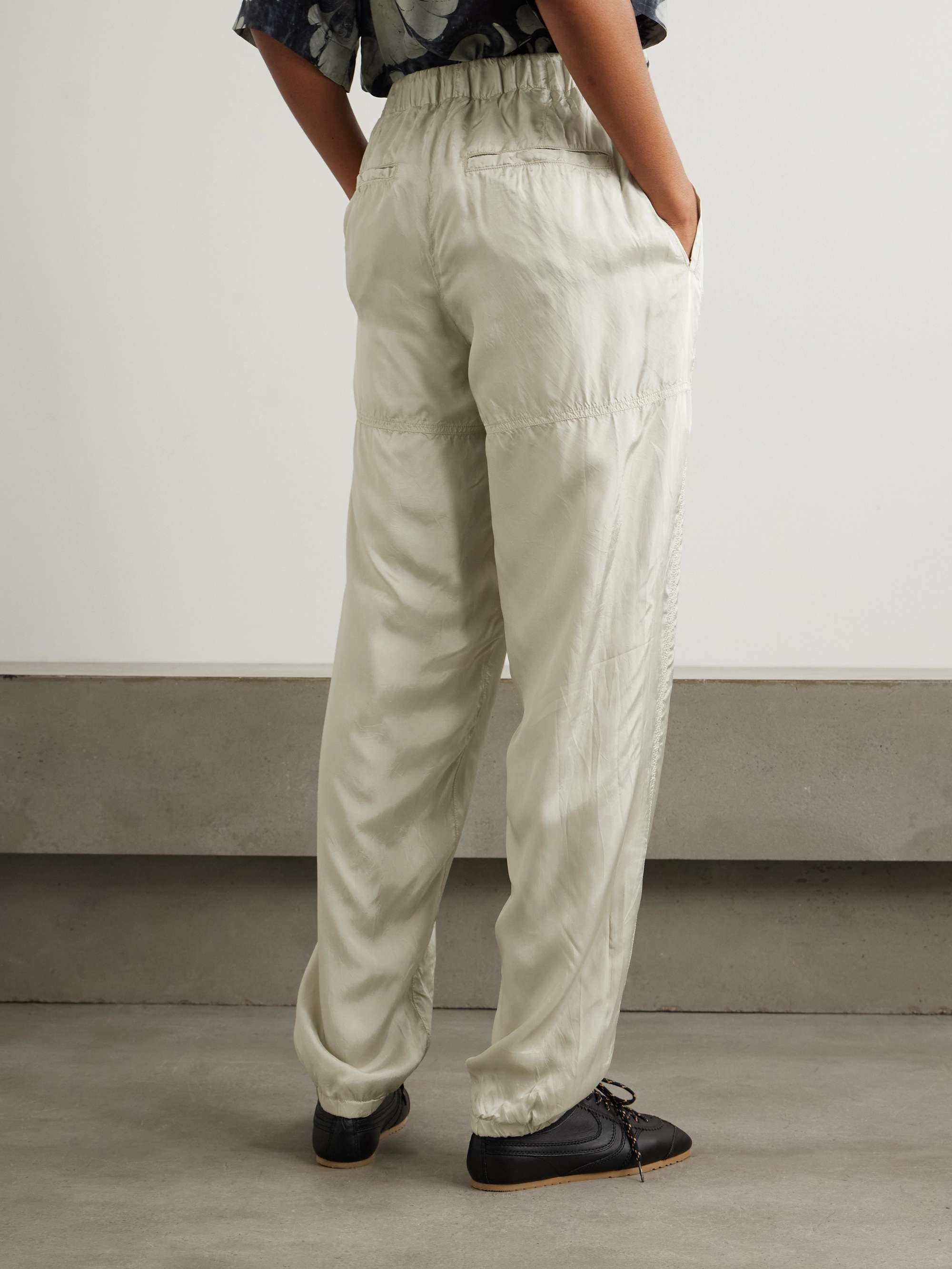 Paneled satin-twill wide-leg pants view