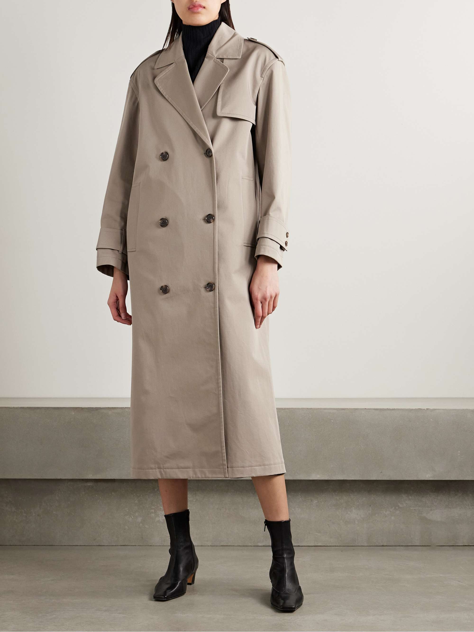 Double-breasted cotton-blend gabardine trench coat view