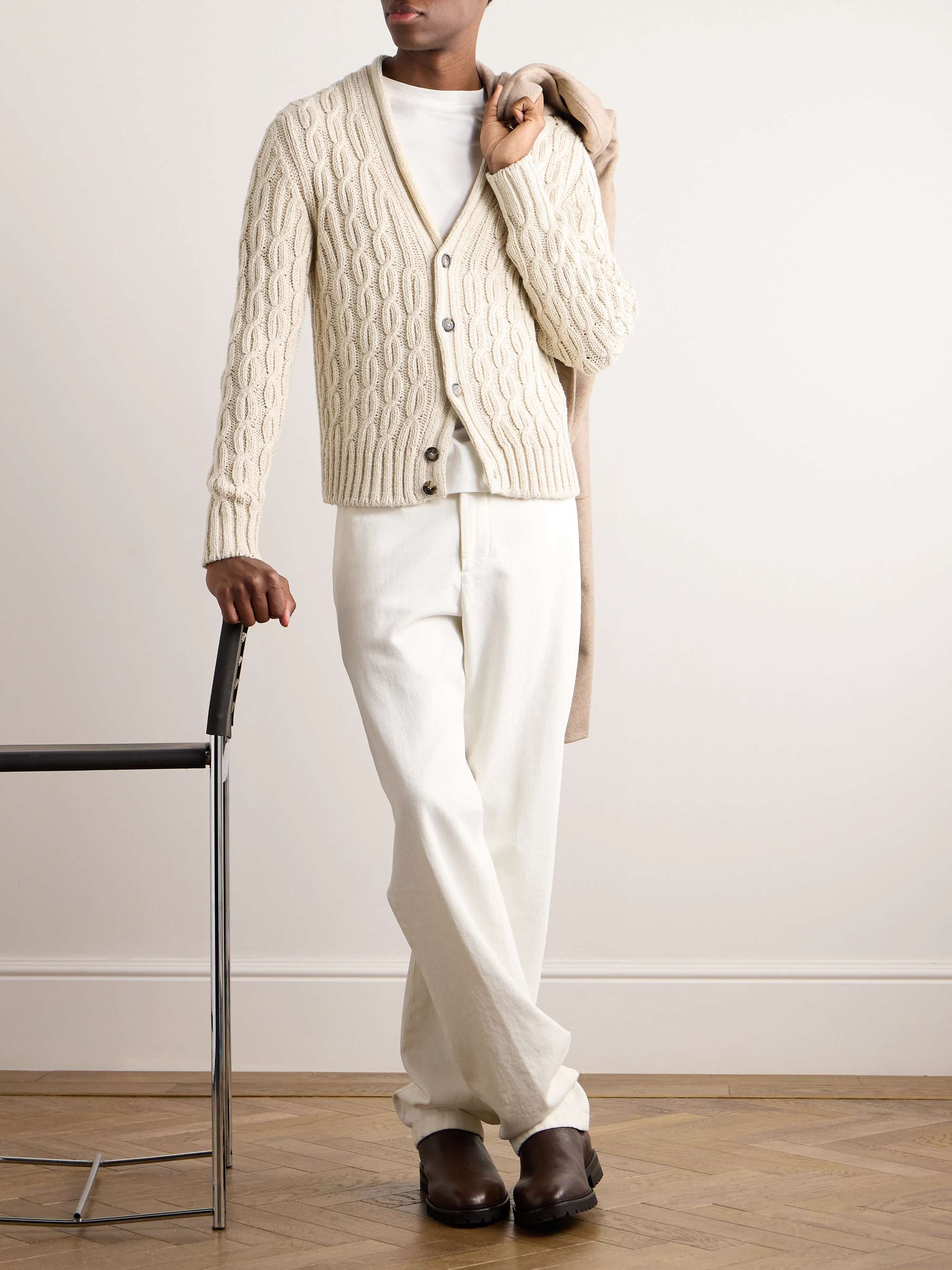 Slim-Fit Cable-Knit Cotton Cardigan view