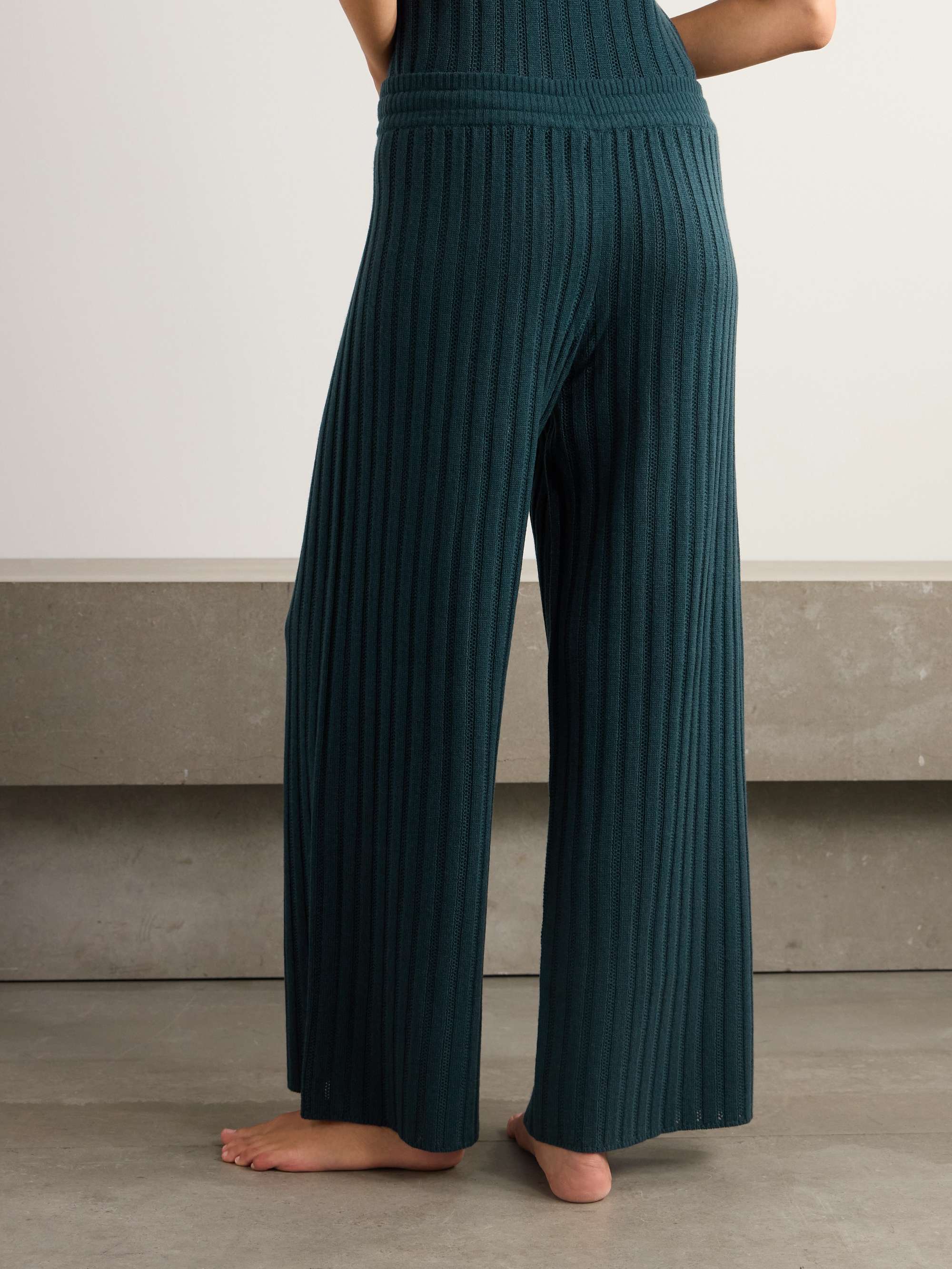 Luxe Somptueux ribbed and pointelle-knit wool and cashmere-blend wide-leg track pants view