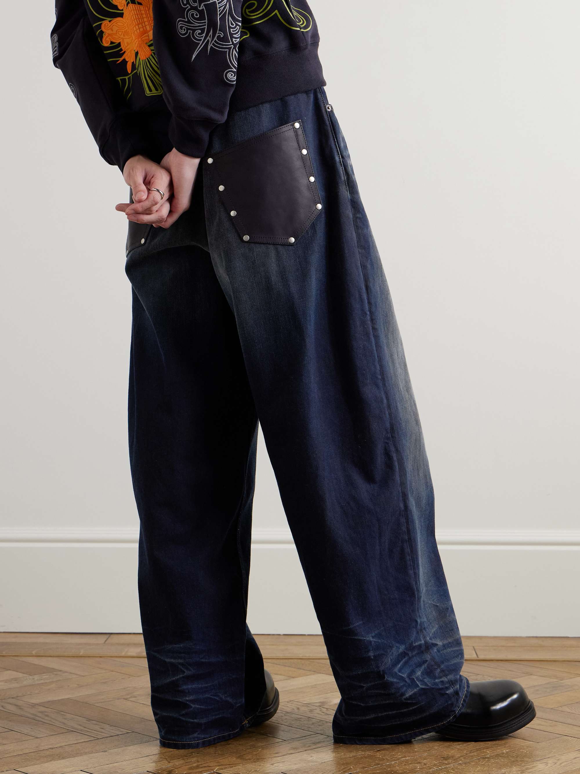 2023M Wide-Leg Leather-Trimmed Jeans view