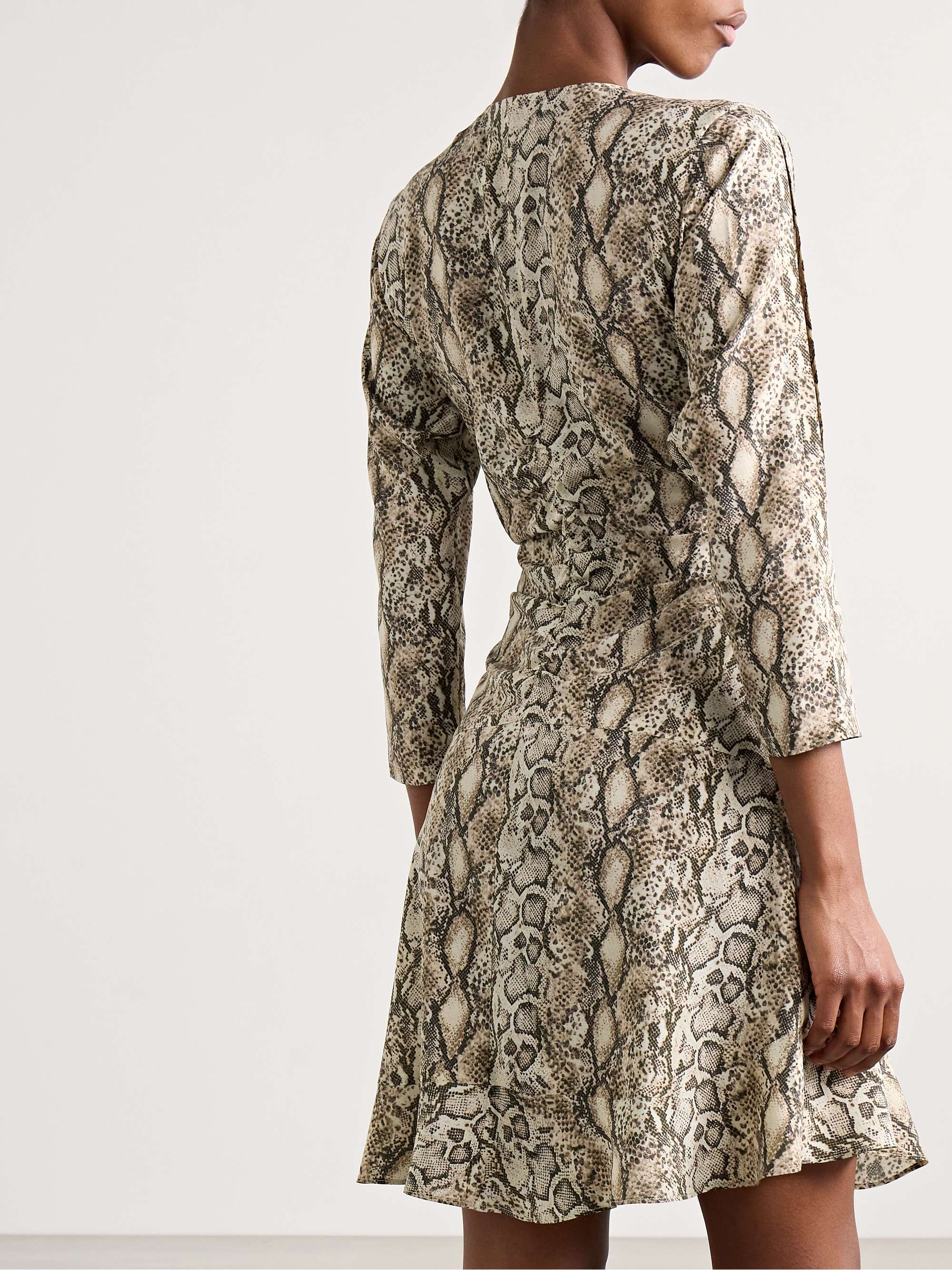 Octavia ruched snake-print silk-blend crepe mini dress view