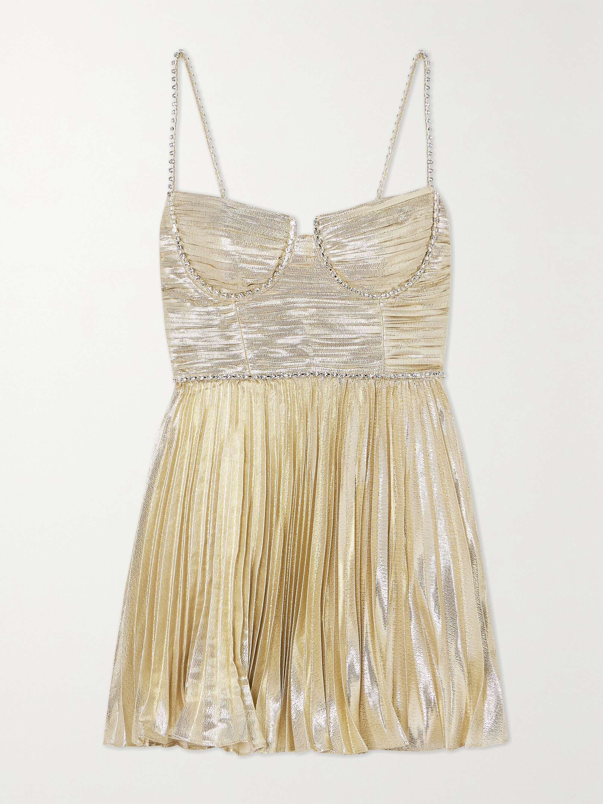 Crystal-embellished plissé-lamé mini dress view