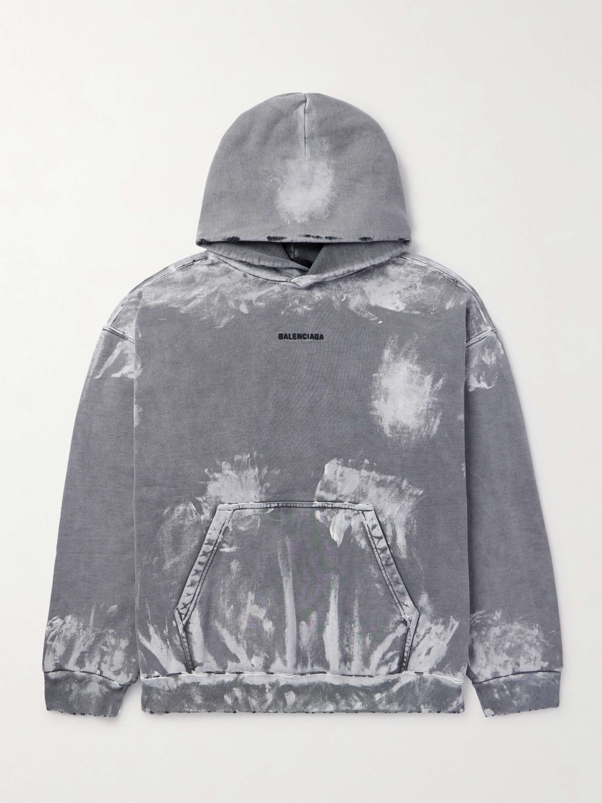 Logo-Print Distressed Paint-Splattered Cotton-Jersey Hoodie view