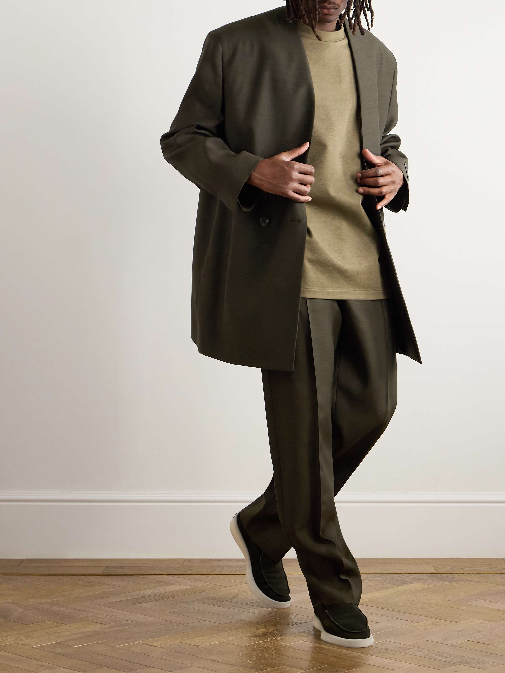 Oversized Logo-Appliquéd Double-Breasted Wool and Silk-Blend Suit Jacket view