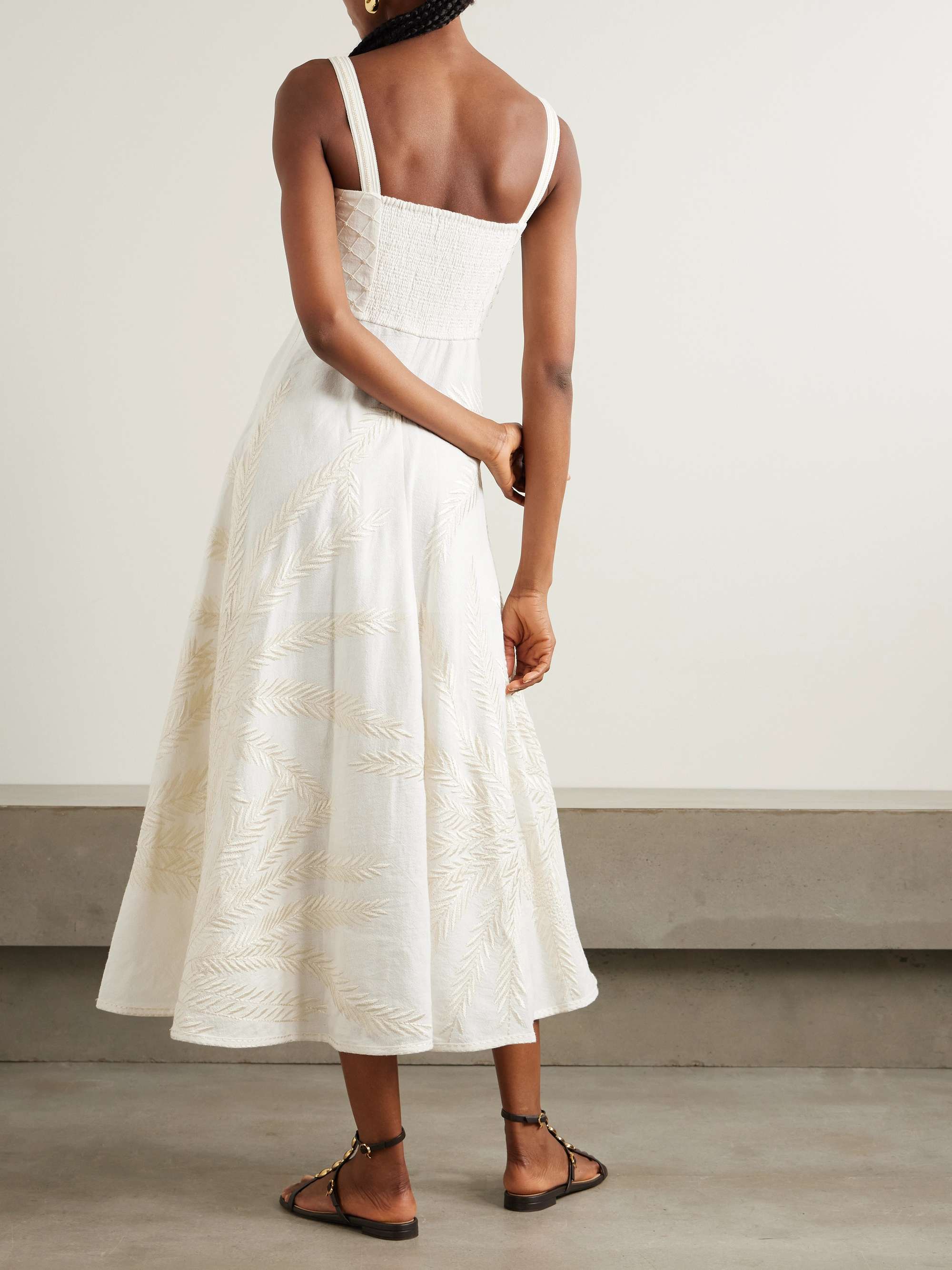 Anabel bead-embellished embroidered ramie and linen-blend midi dress view