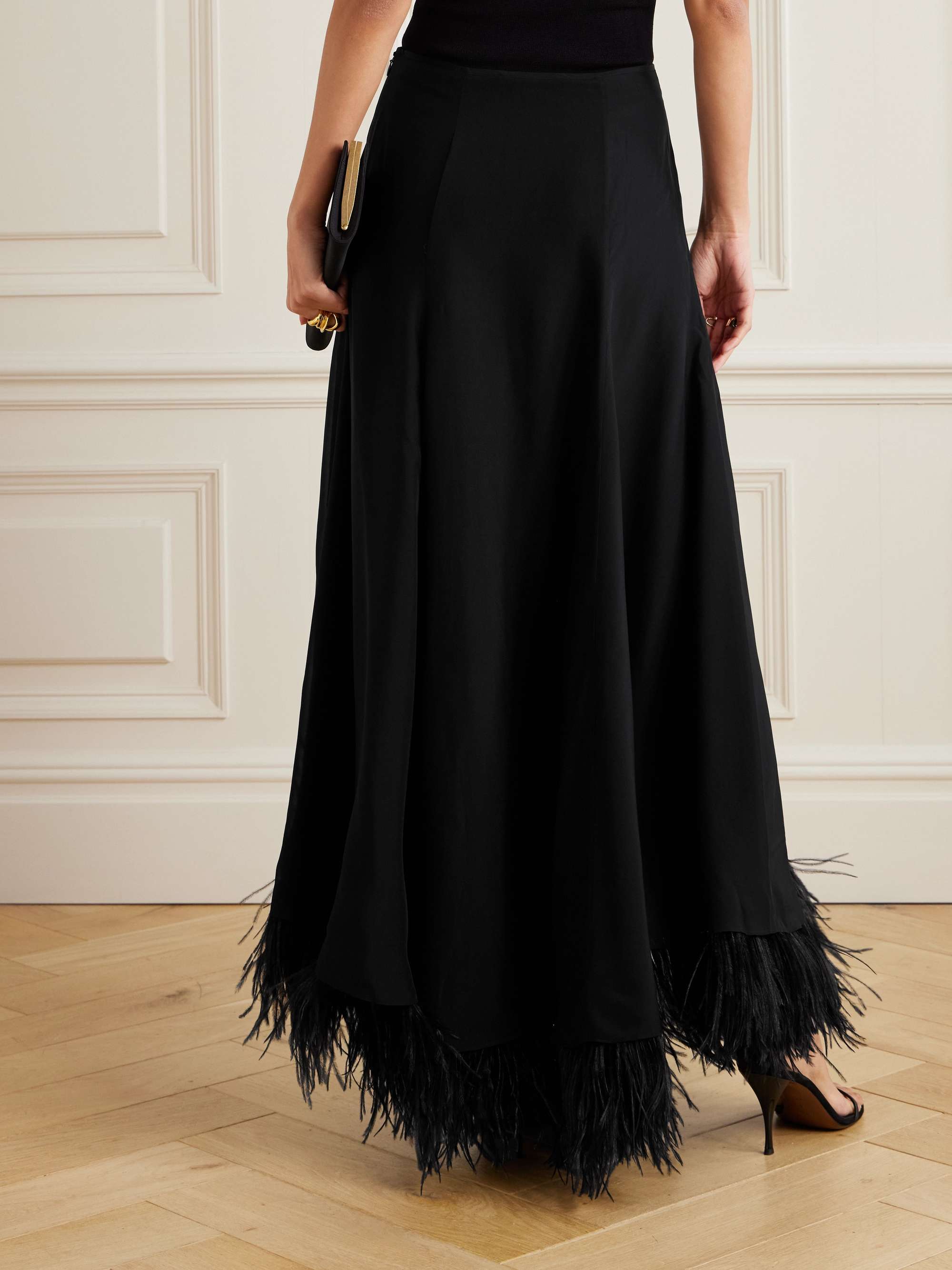Renee feather-trimmed silk maxi skirt view