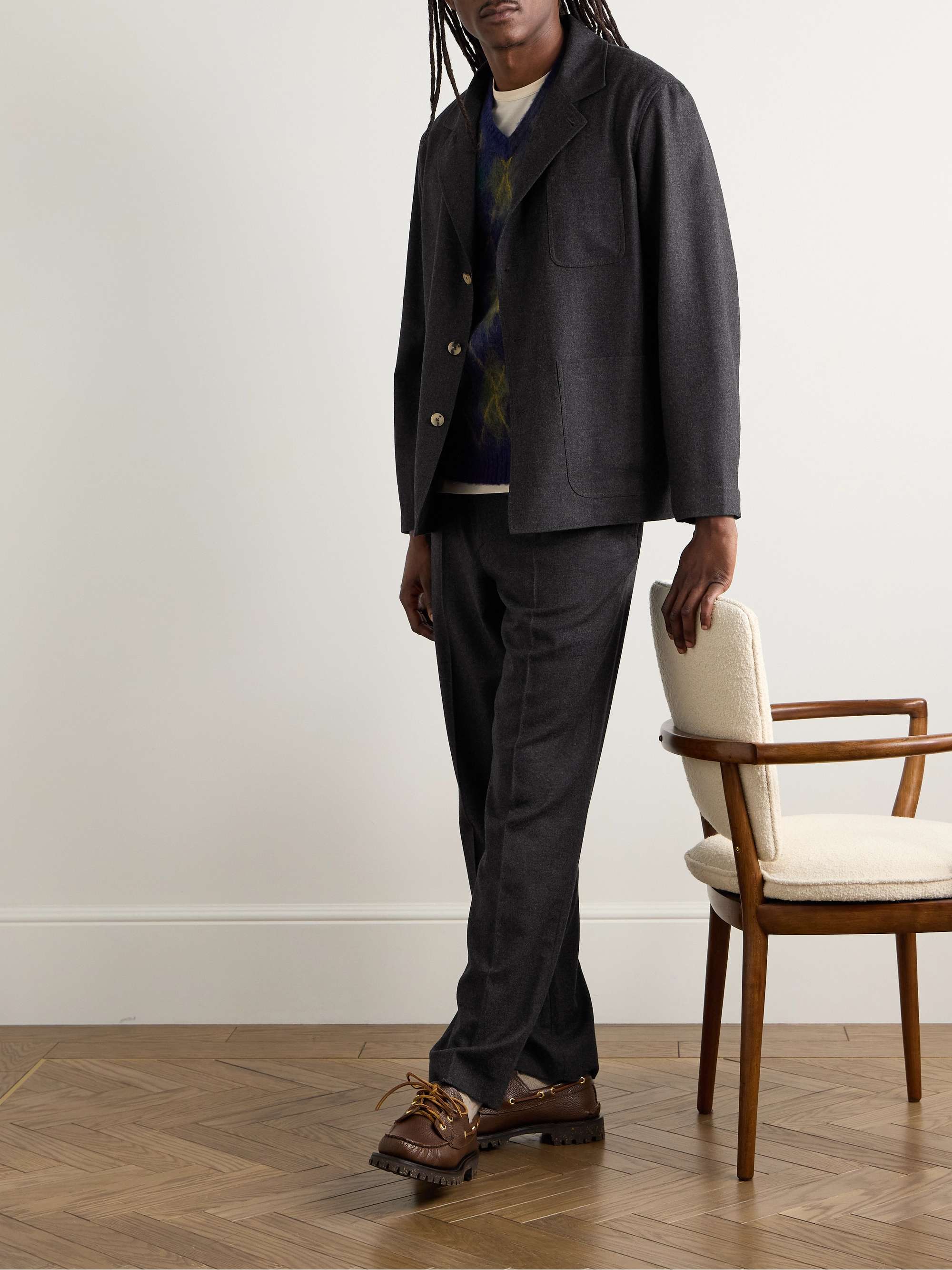 Slim-Fit Tapered Pleated Wool-Flannel Trousers view