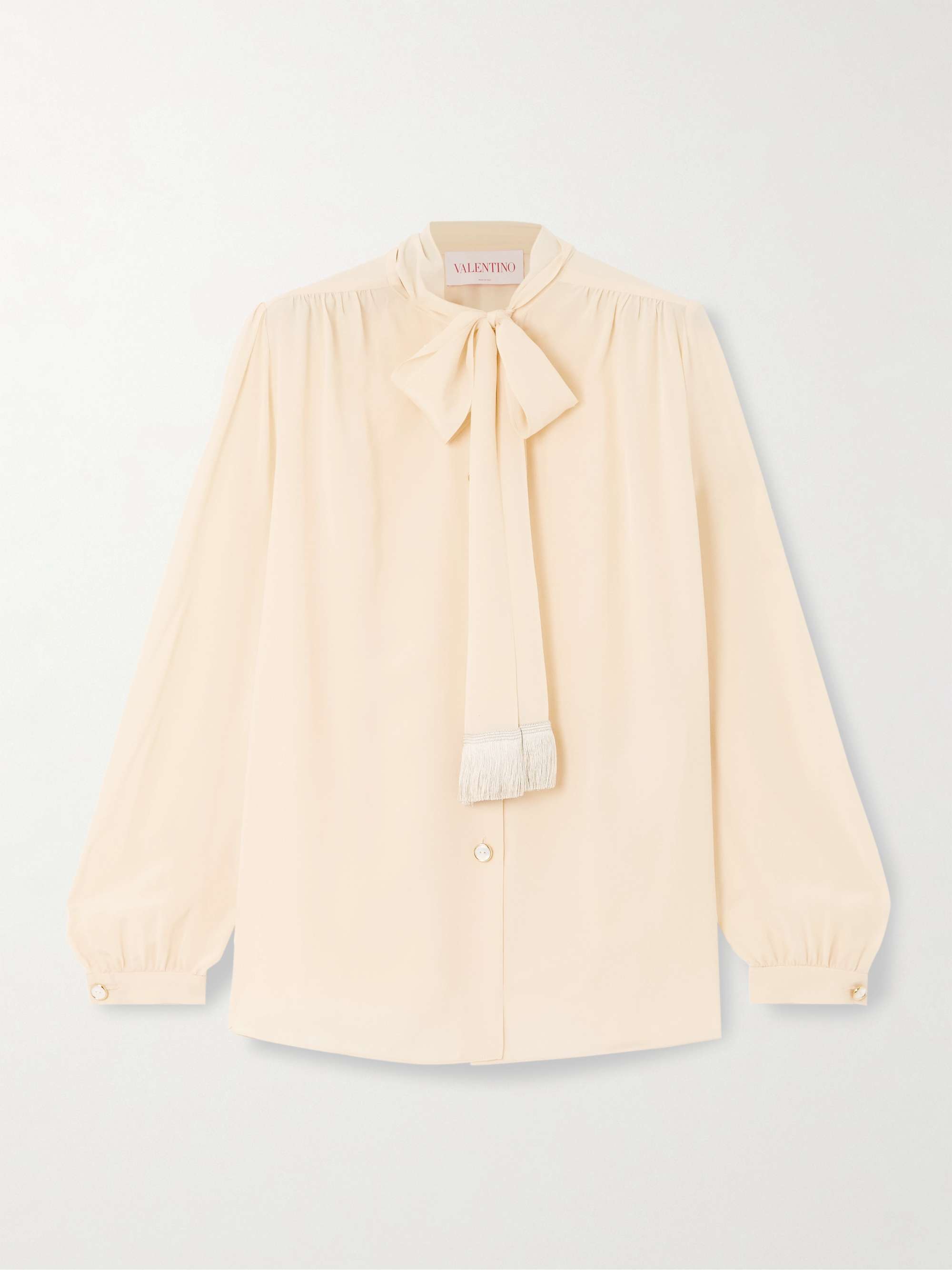 Fringed pussy-bow silk-chiffon shirt view