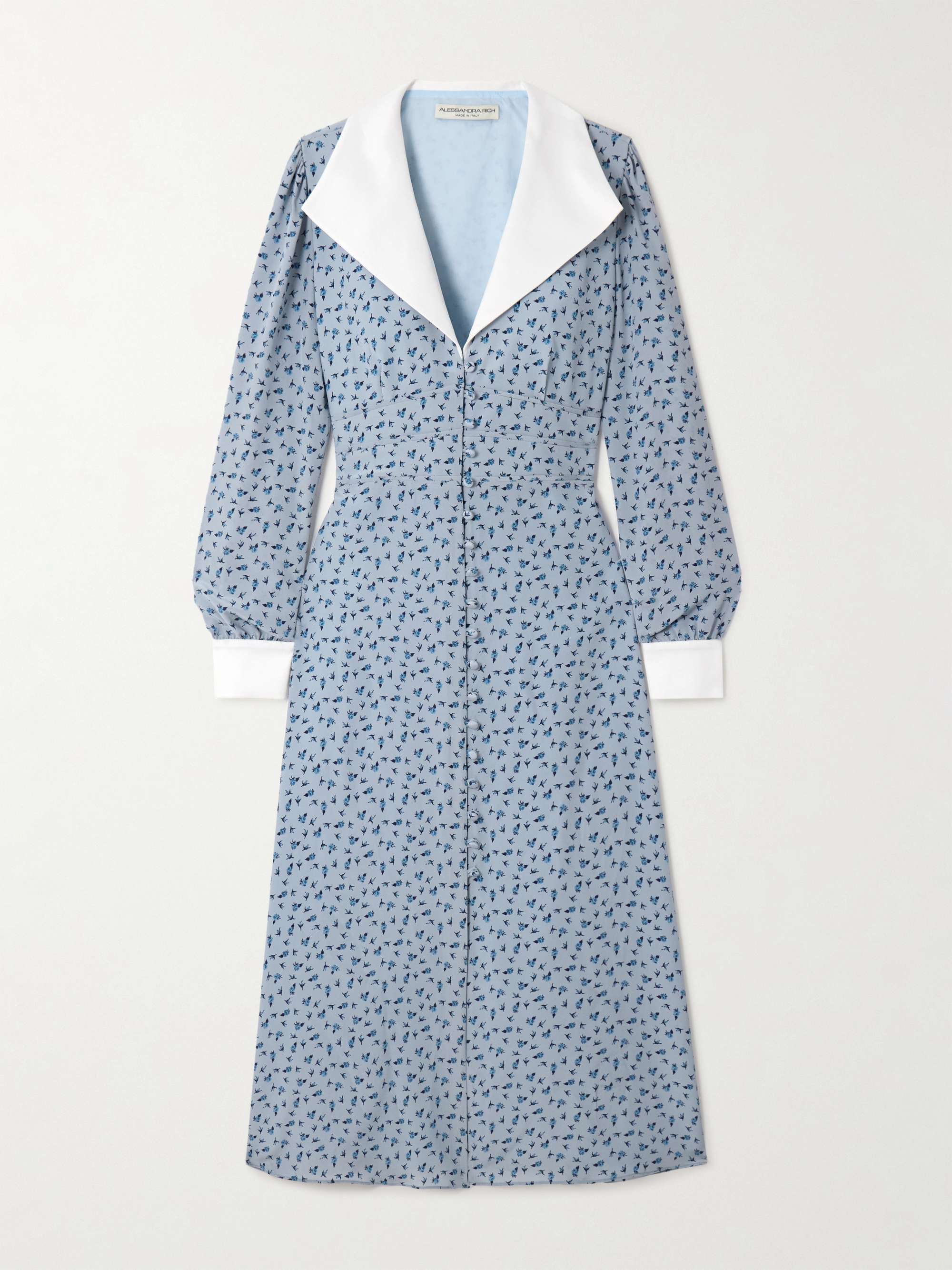 Mikado-trimmed floral-print silk-crepe de chine midi shirt dress view