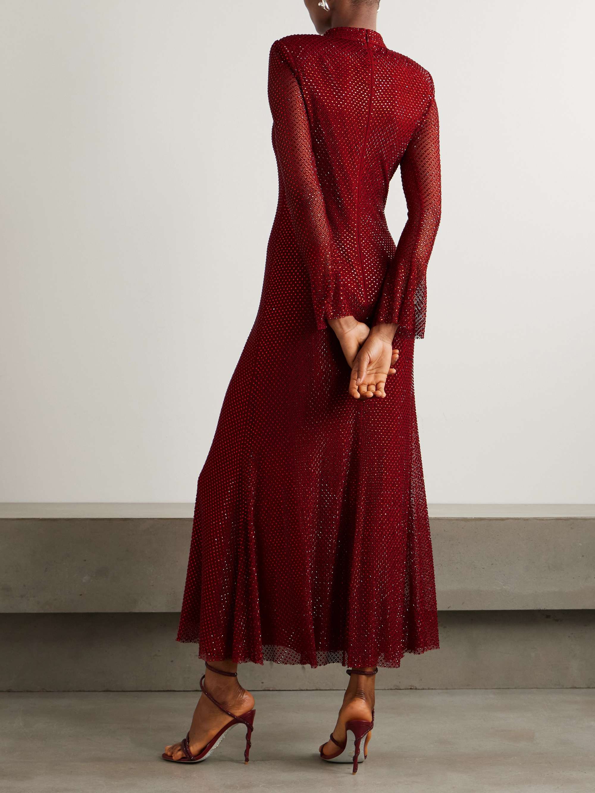 Crystal-embellished mesh turtleneck midi dress view
