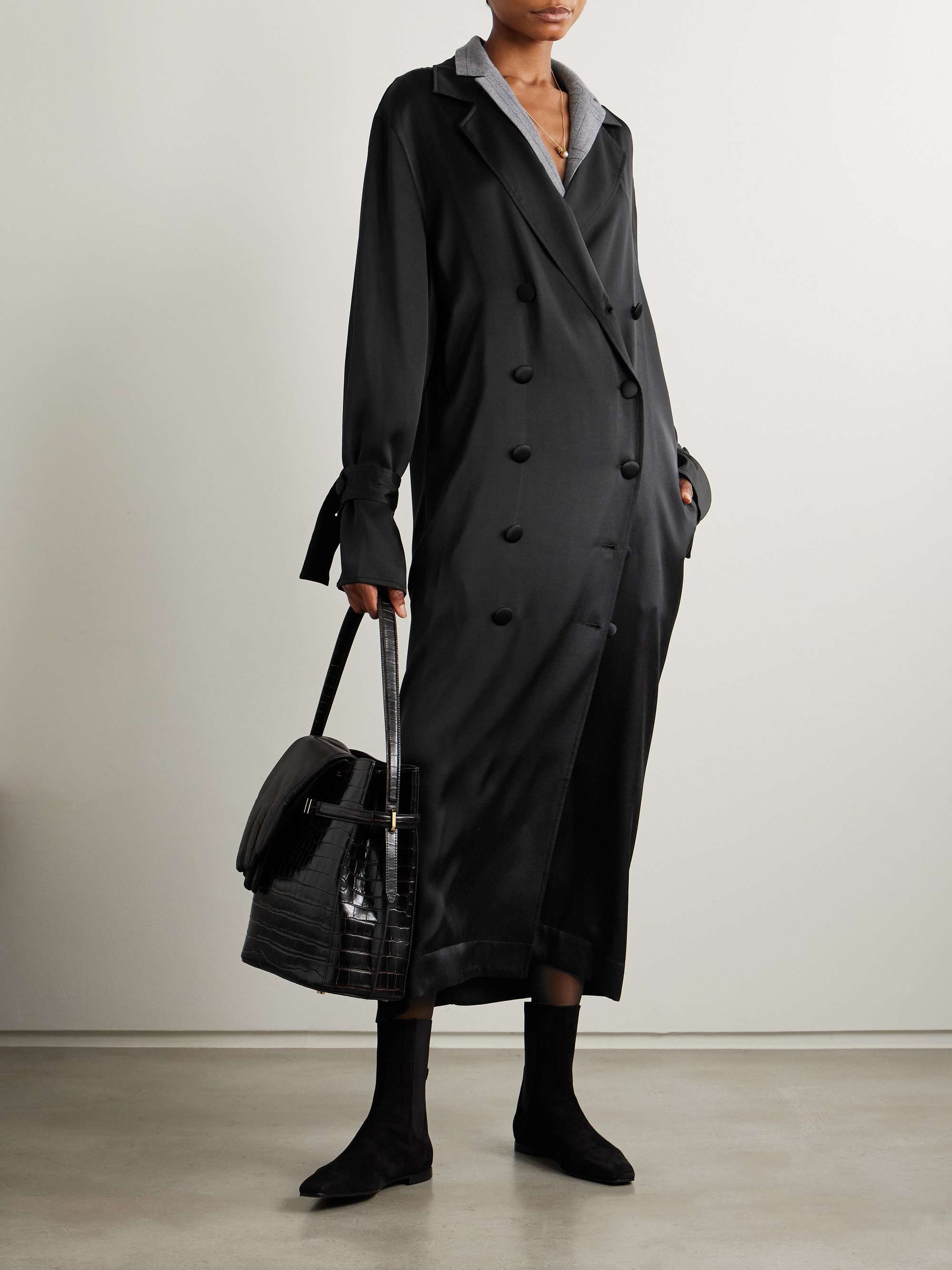 Satin trench coat view