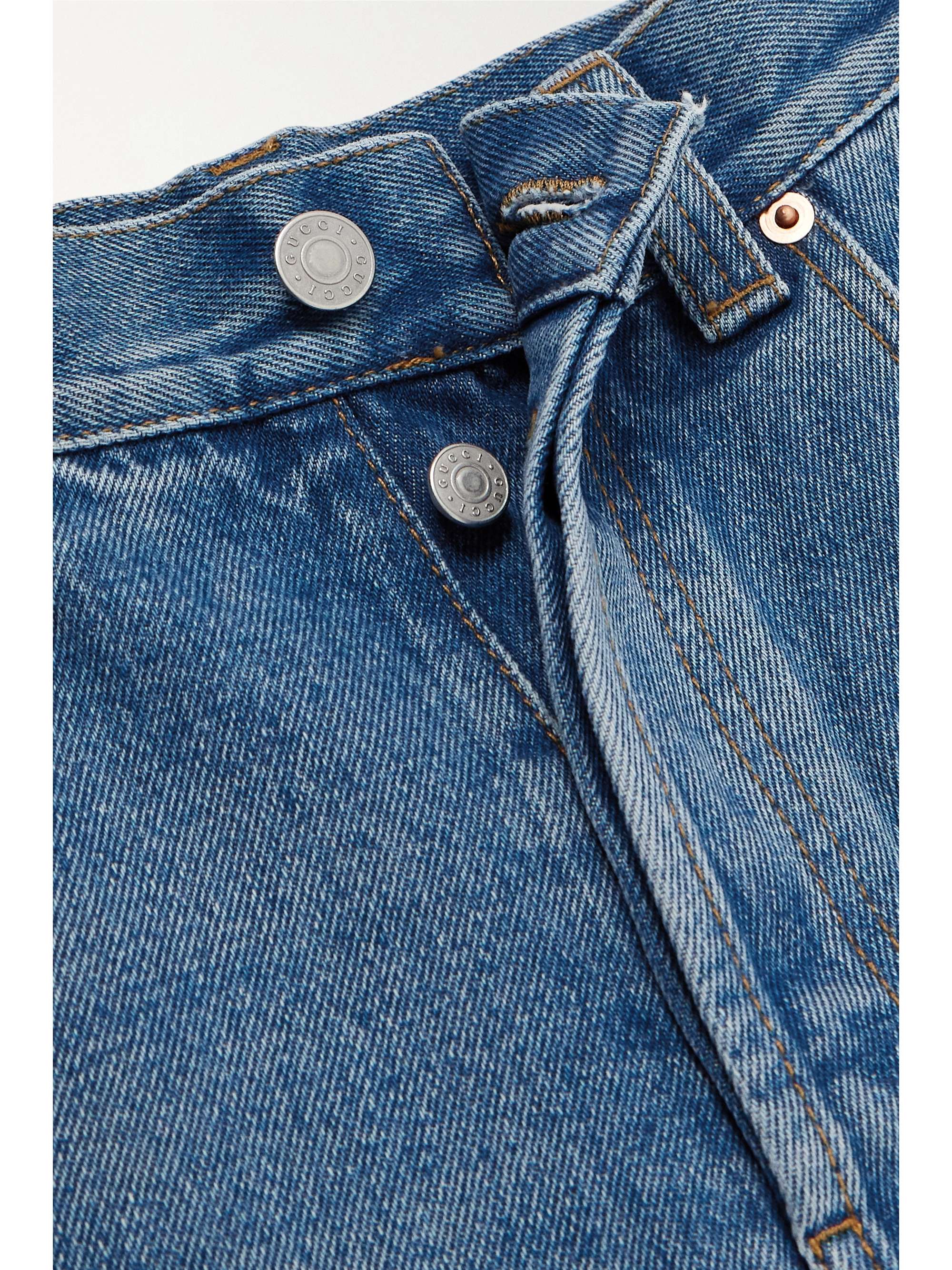 Horsebit-detailed frayed high-rise wide-leg jeans view