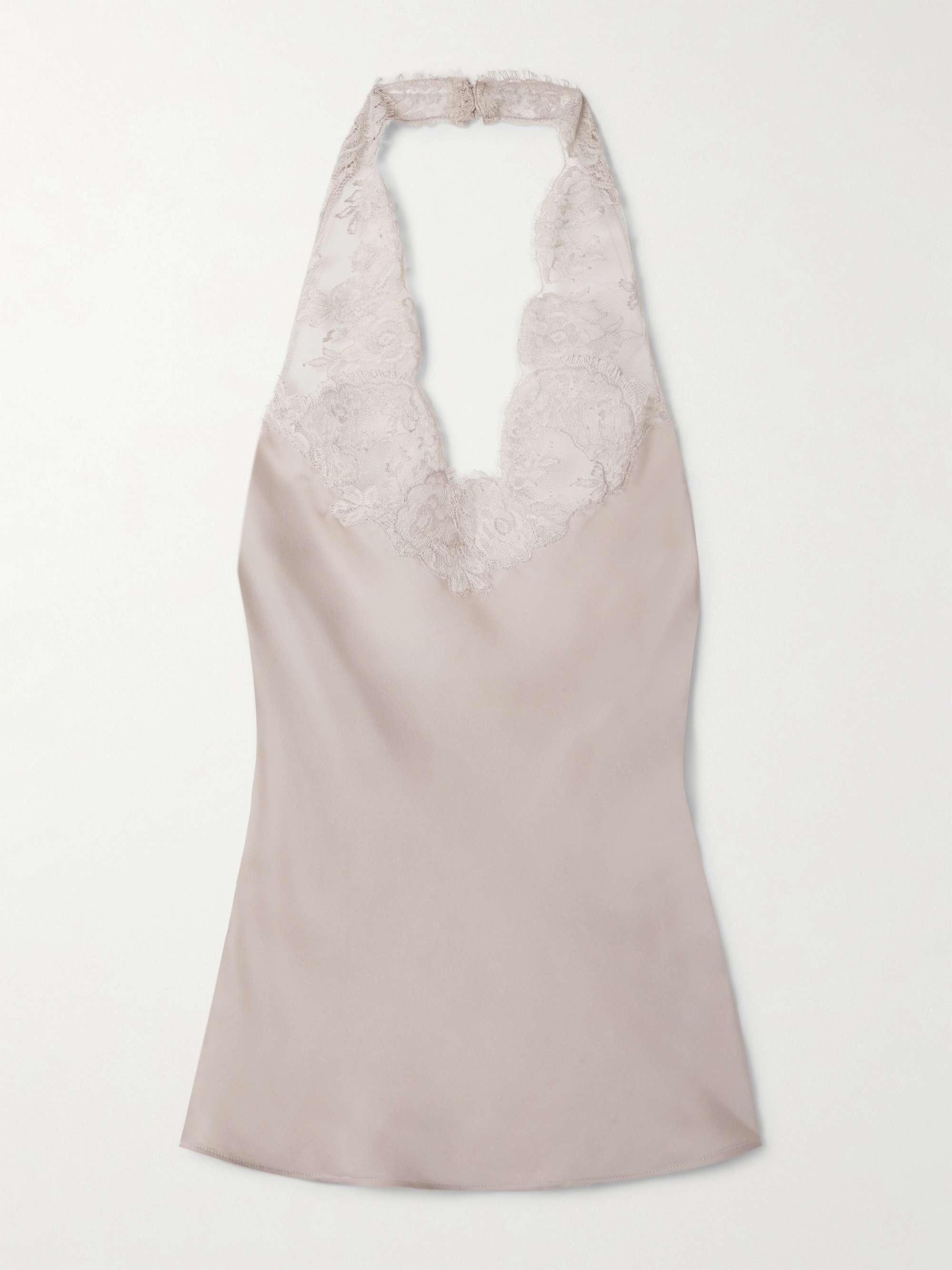 Lace-trimmed silk halterneck tank top view