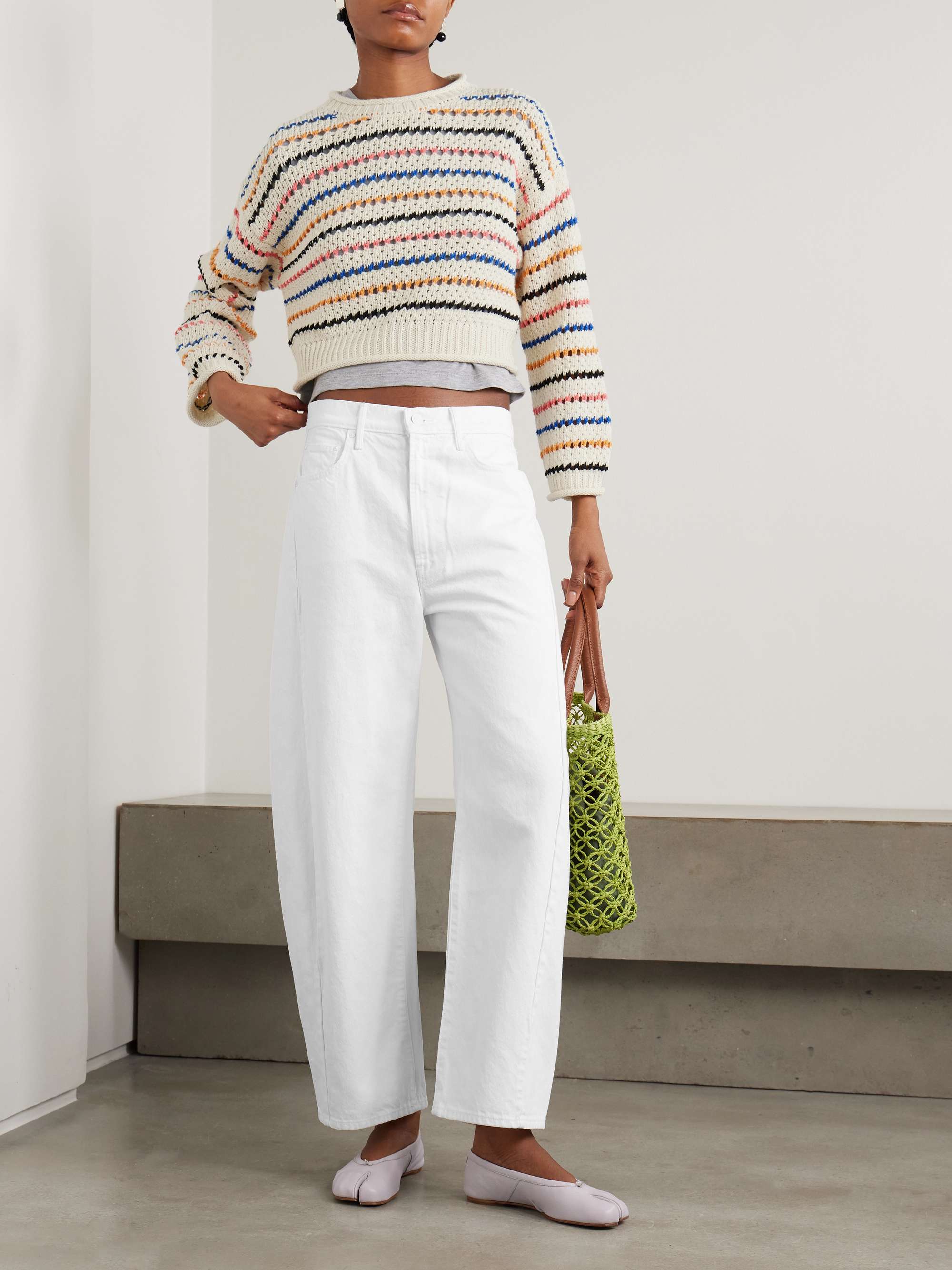 The Bell Sleeve striped open-knit cotton sweater view