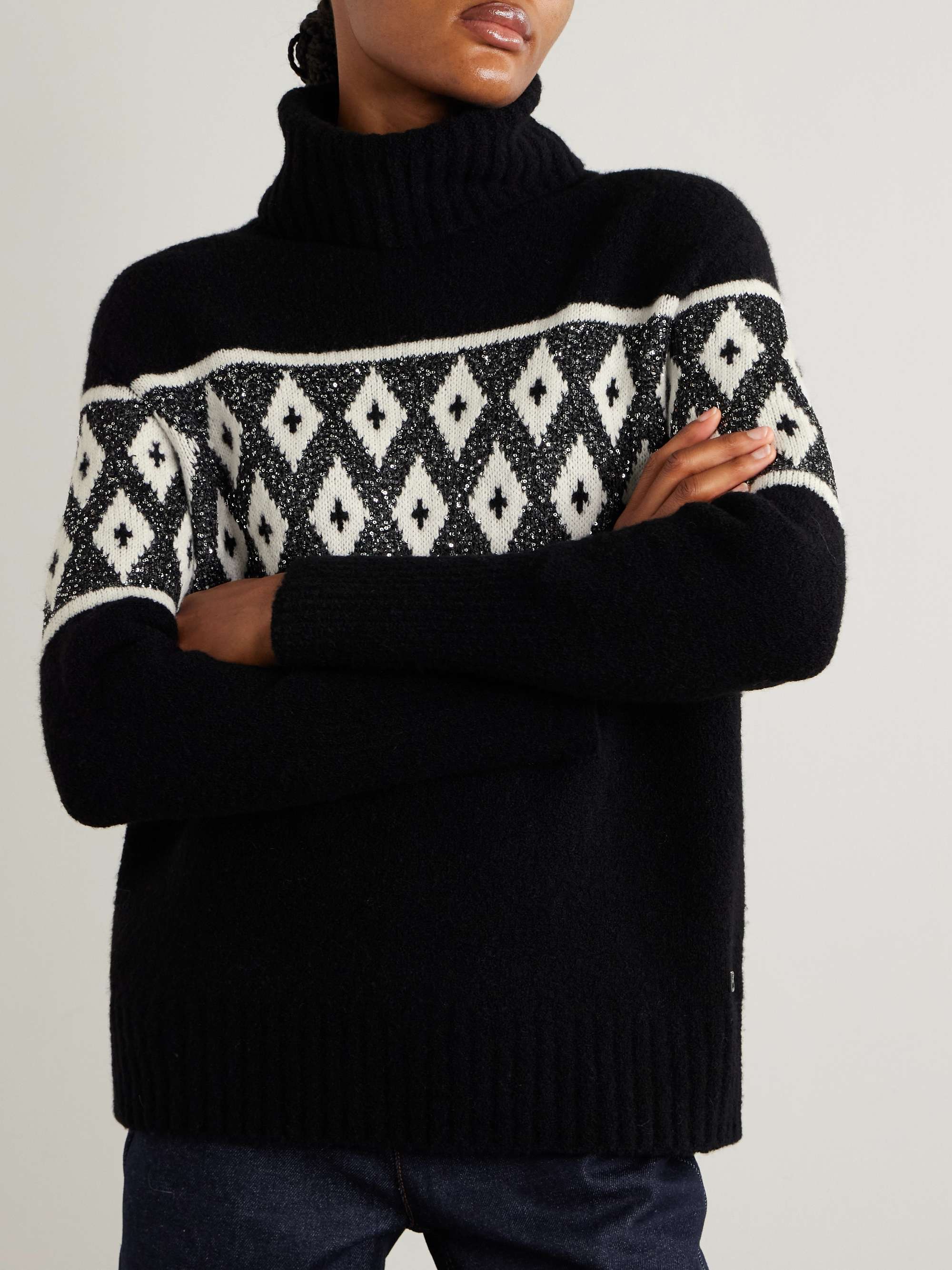 Uda sequin-embellished jacquard-knit wool-blend turtleneck sweater view
