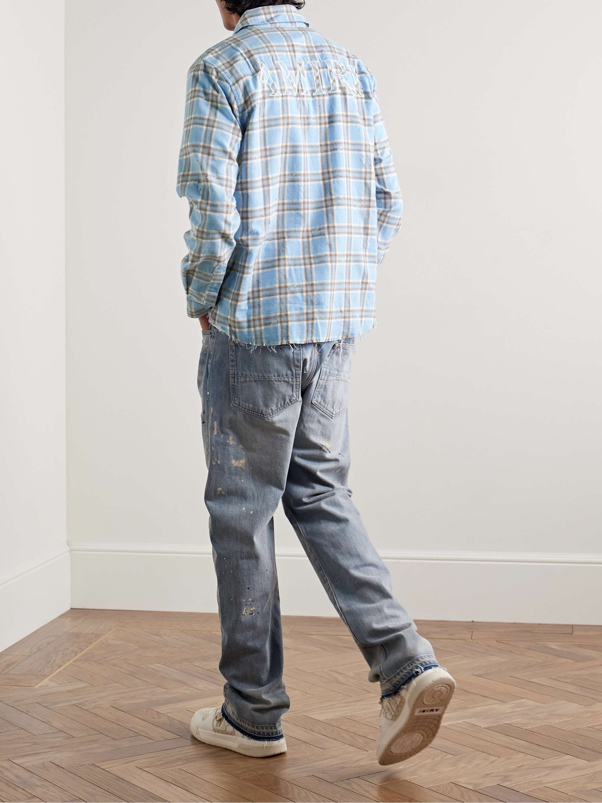 Shotgun Logo-Appliqued Distressed Checked Cotton-Flannel Shirt view