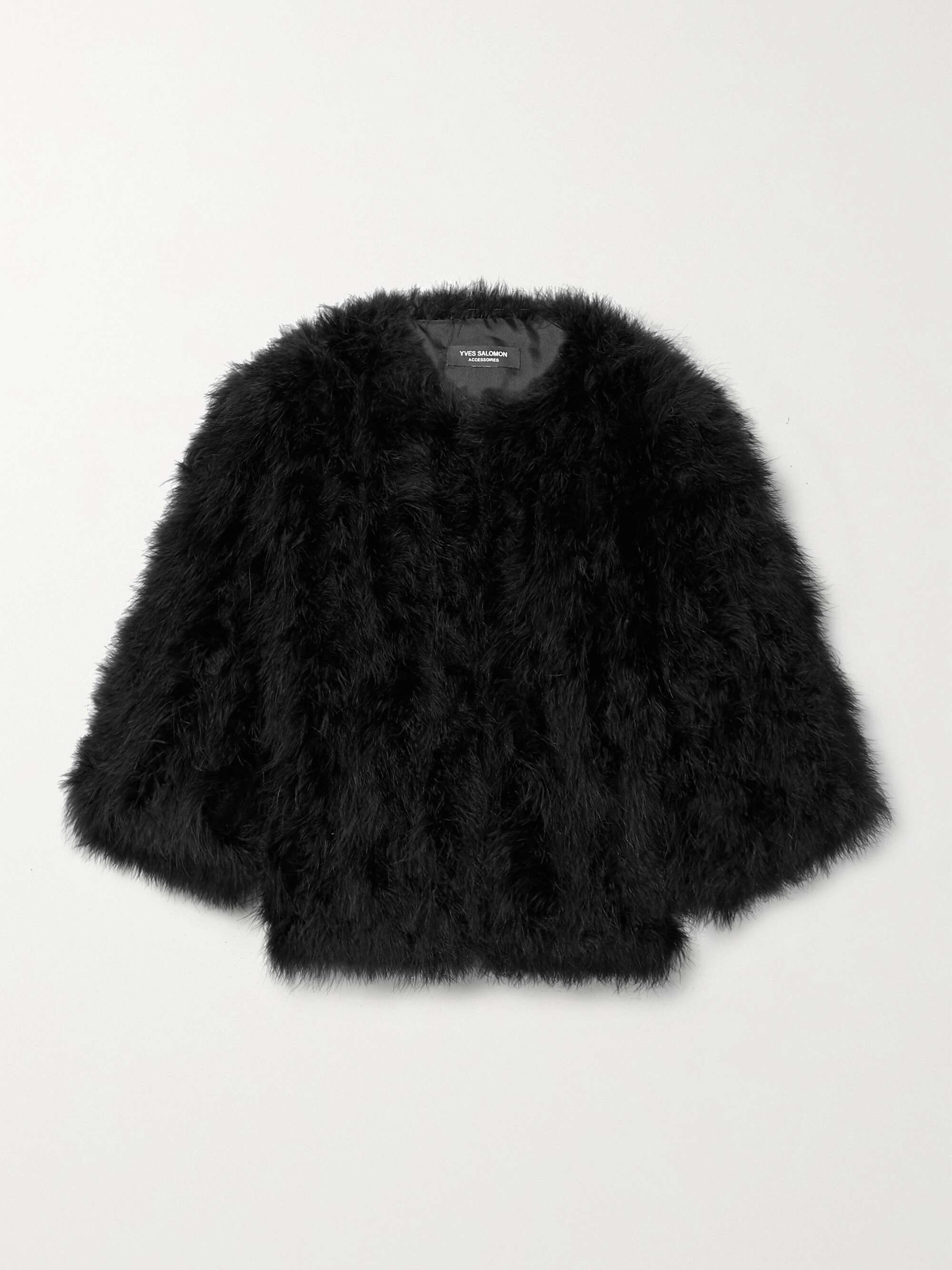 Cropped feathered satin jacket view