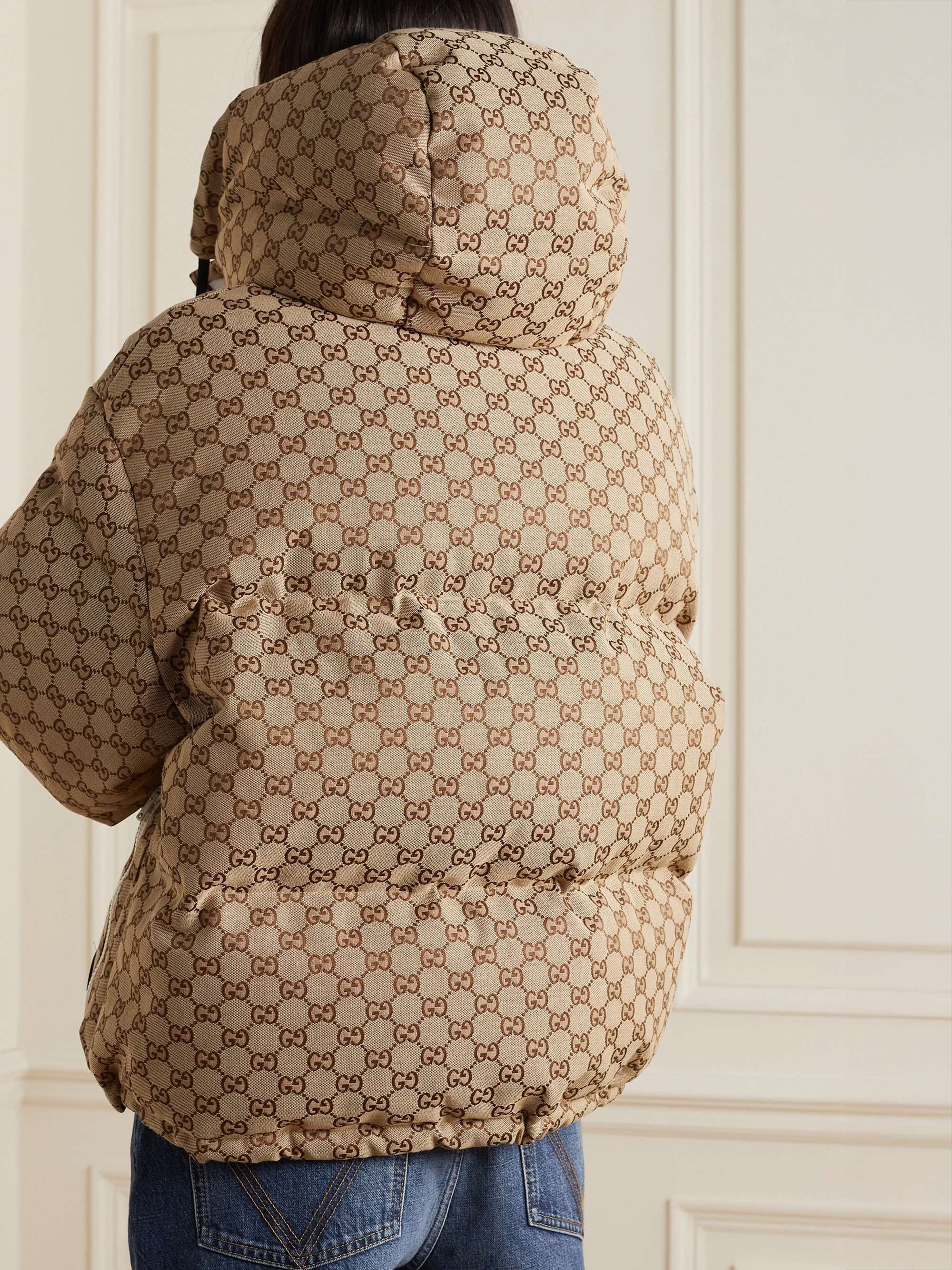 Hooded padded cotton-blend logo-jacquard down jacket view