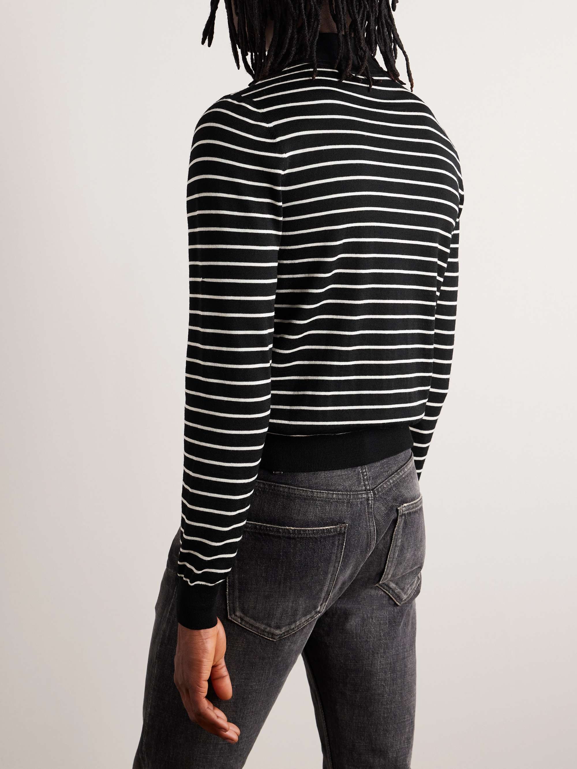 Slim-Fit Logo-Embroidered Striped Wool Polo Shirt view